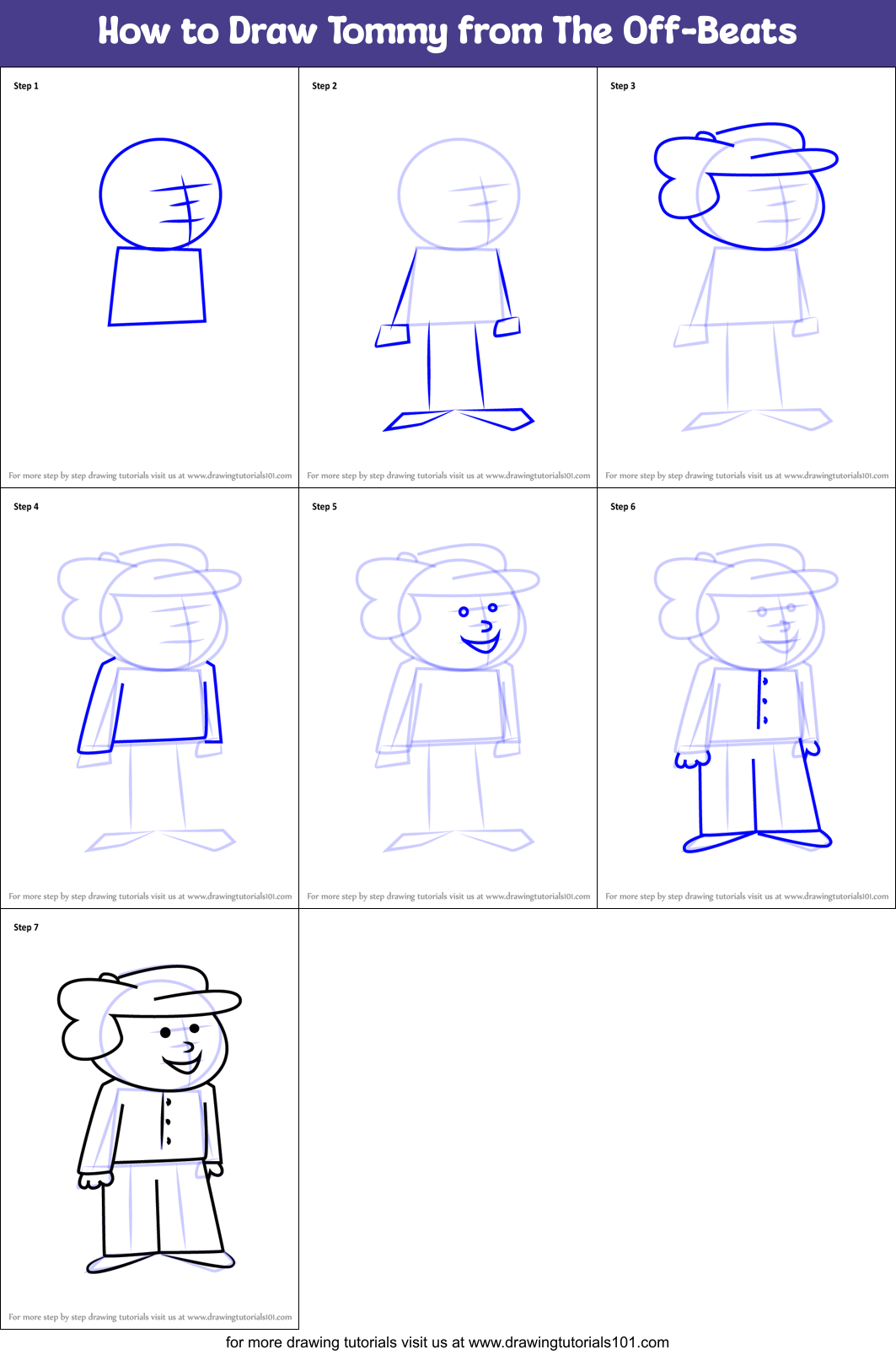 How to Draw Tommy from The Off-Beats Printable Step by Step