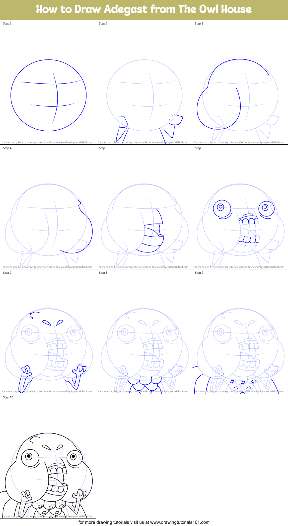 How to Draw Adegast from The Owl House Printable Step by Step