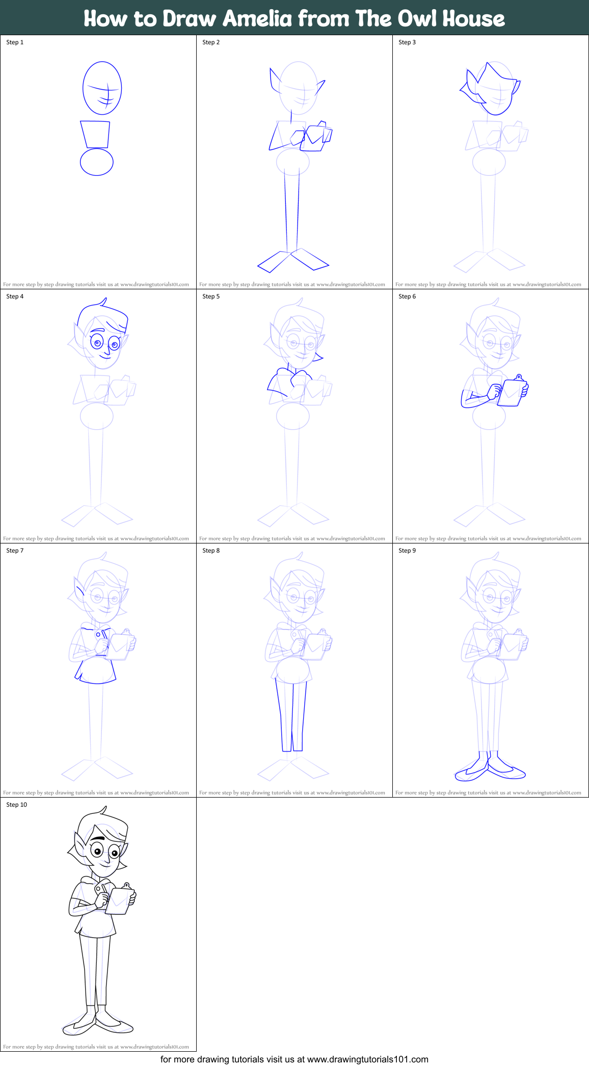 How to Draw Amelia from The Owl House Printable Step by Step
