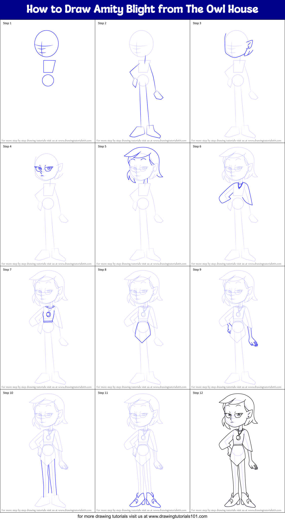 How to Draw Amity Blight from The Owl House Printable Step by Step