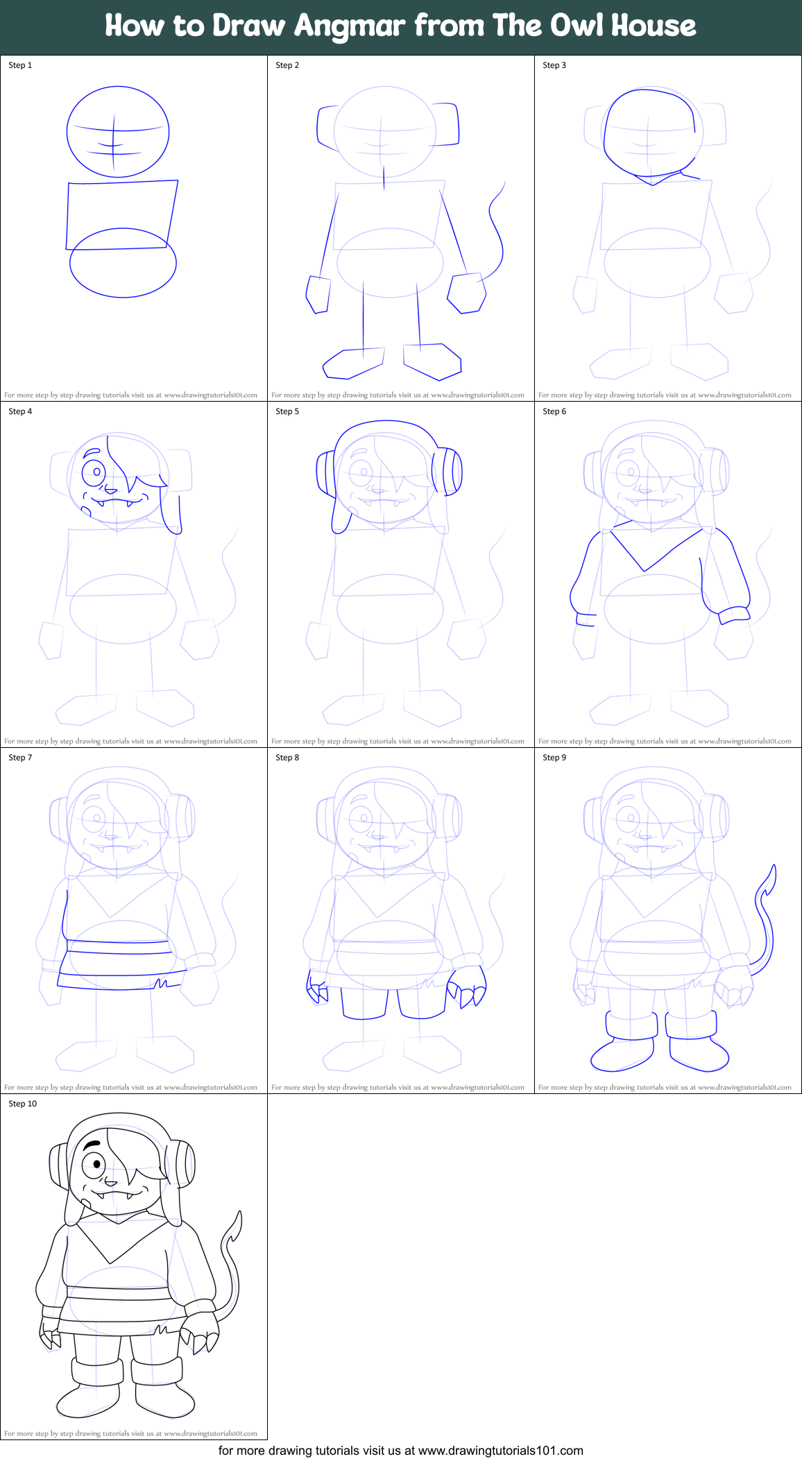 How to Draw Angmar from The Owl House Printable Step by Step