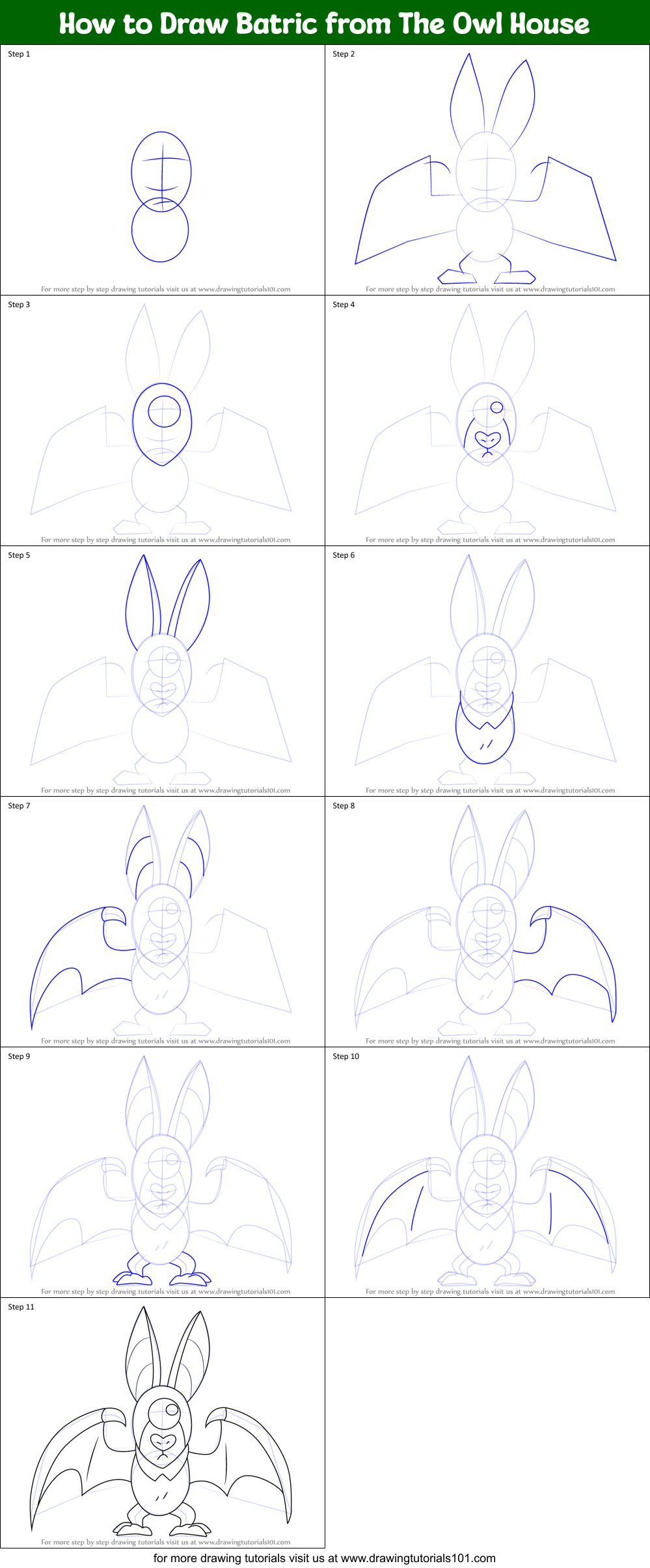 How to Draw Batric from The Owl House Printable Step by Step