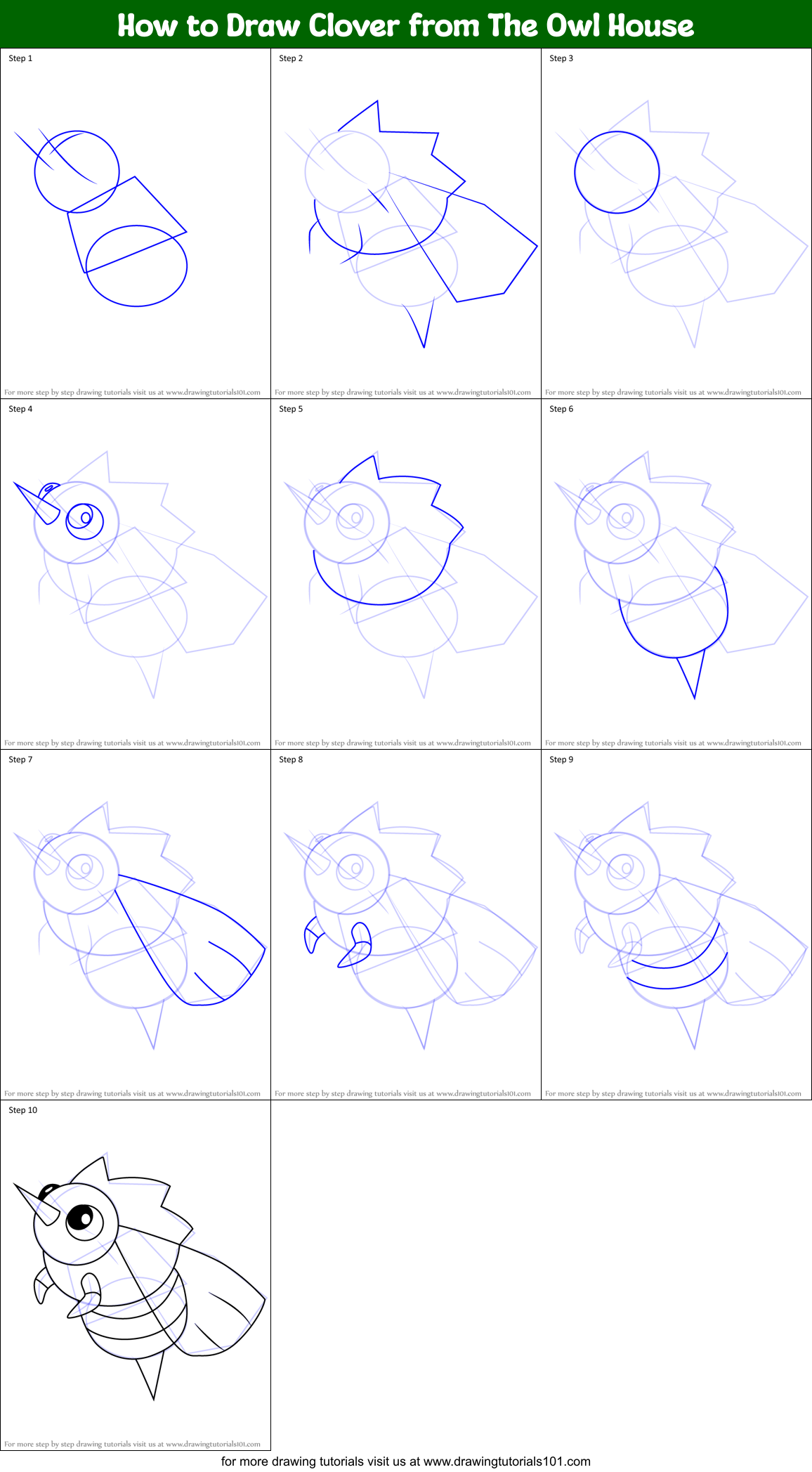 How to Draw Clover from The Owl House Printable Step by Step