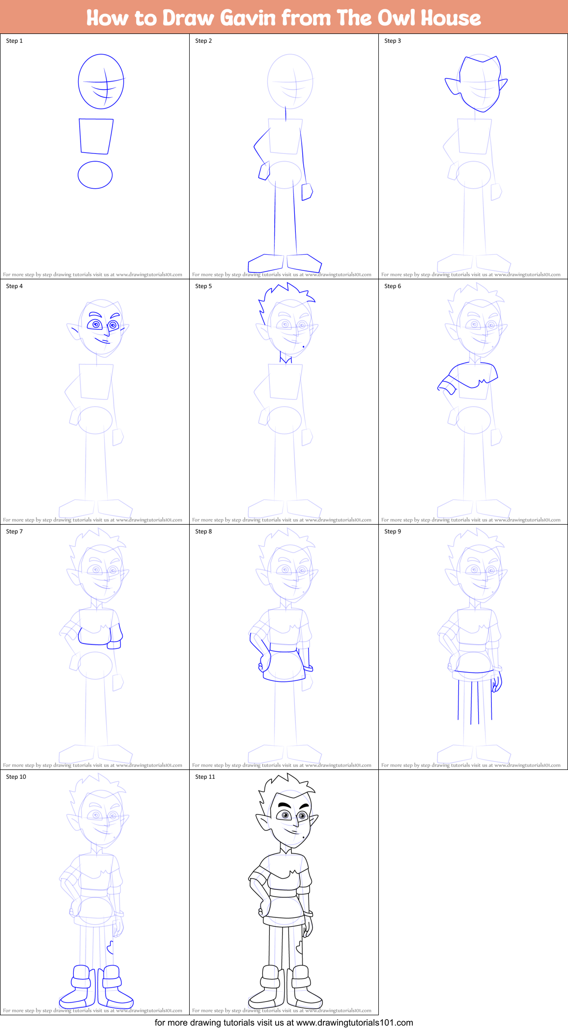 How to Draw Gavin from The Owl House Printable Step by Step