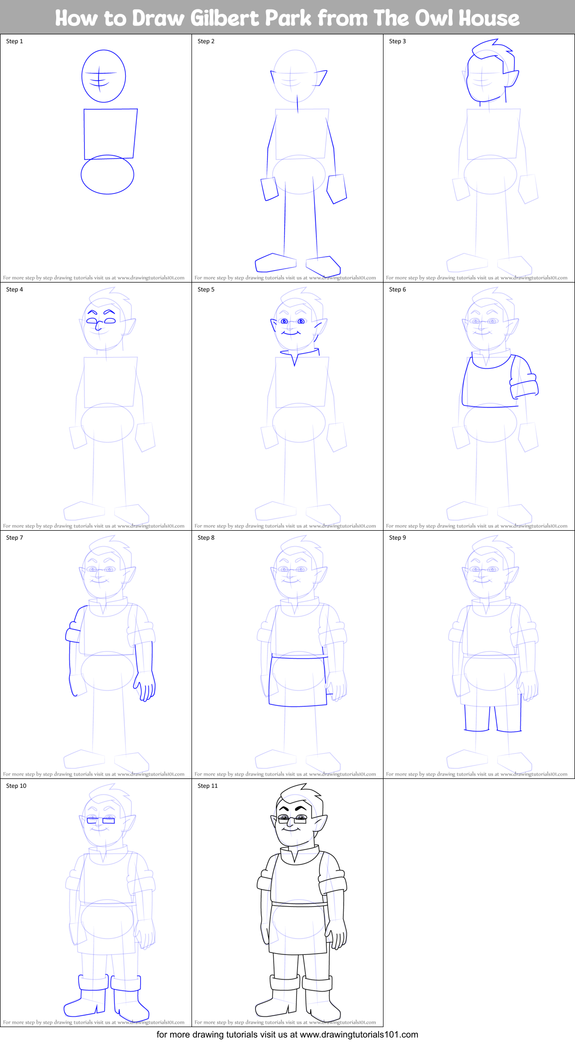 How to Draw Gilbert Park from The Owl House Printable Step by Step