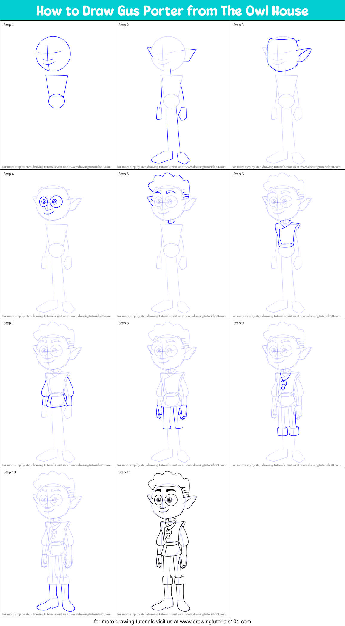How to Draw Gus Porter from The Owl House Printable Step by Step