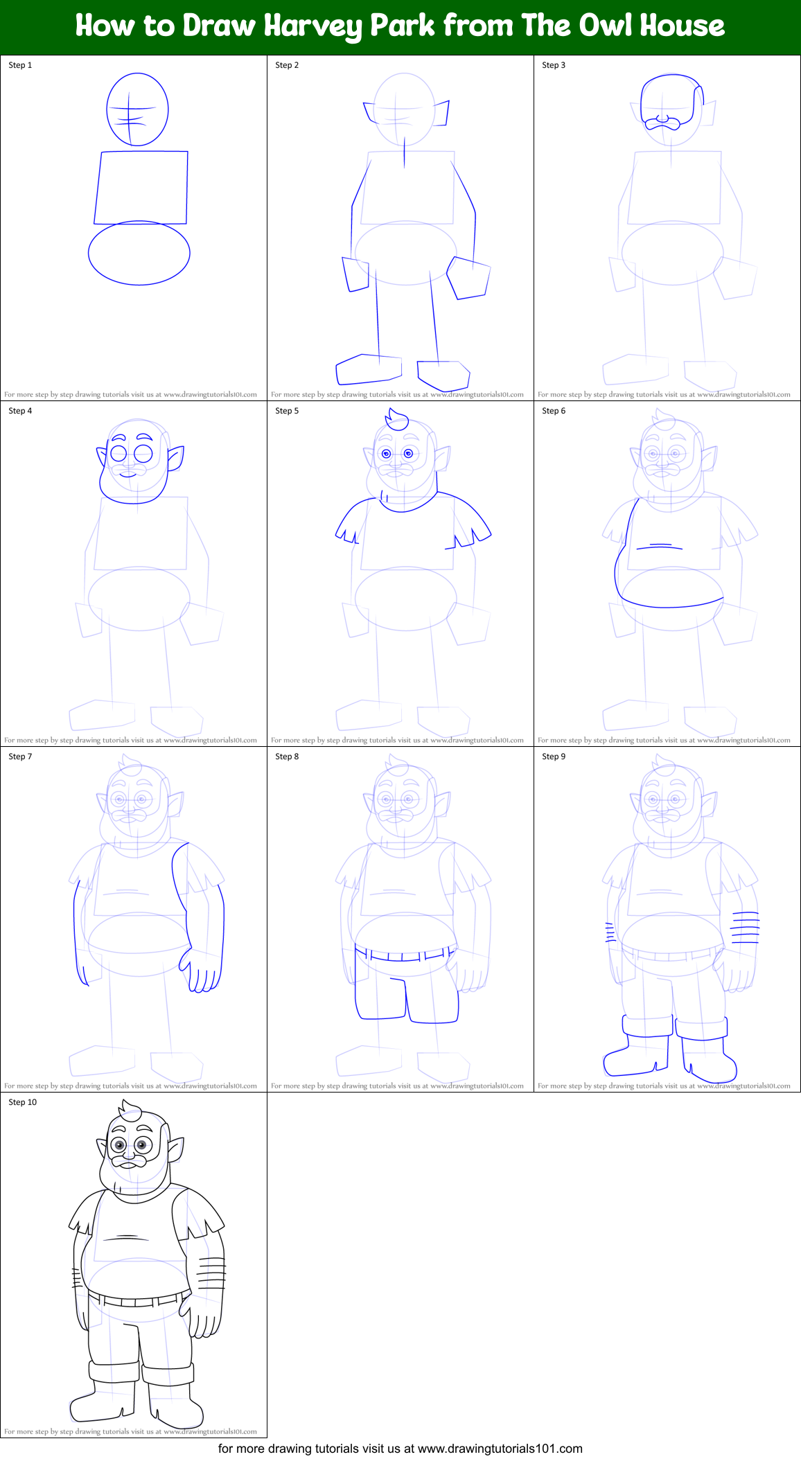 How to Draw Harvey Park from The Owl House Printable Step by Step