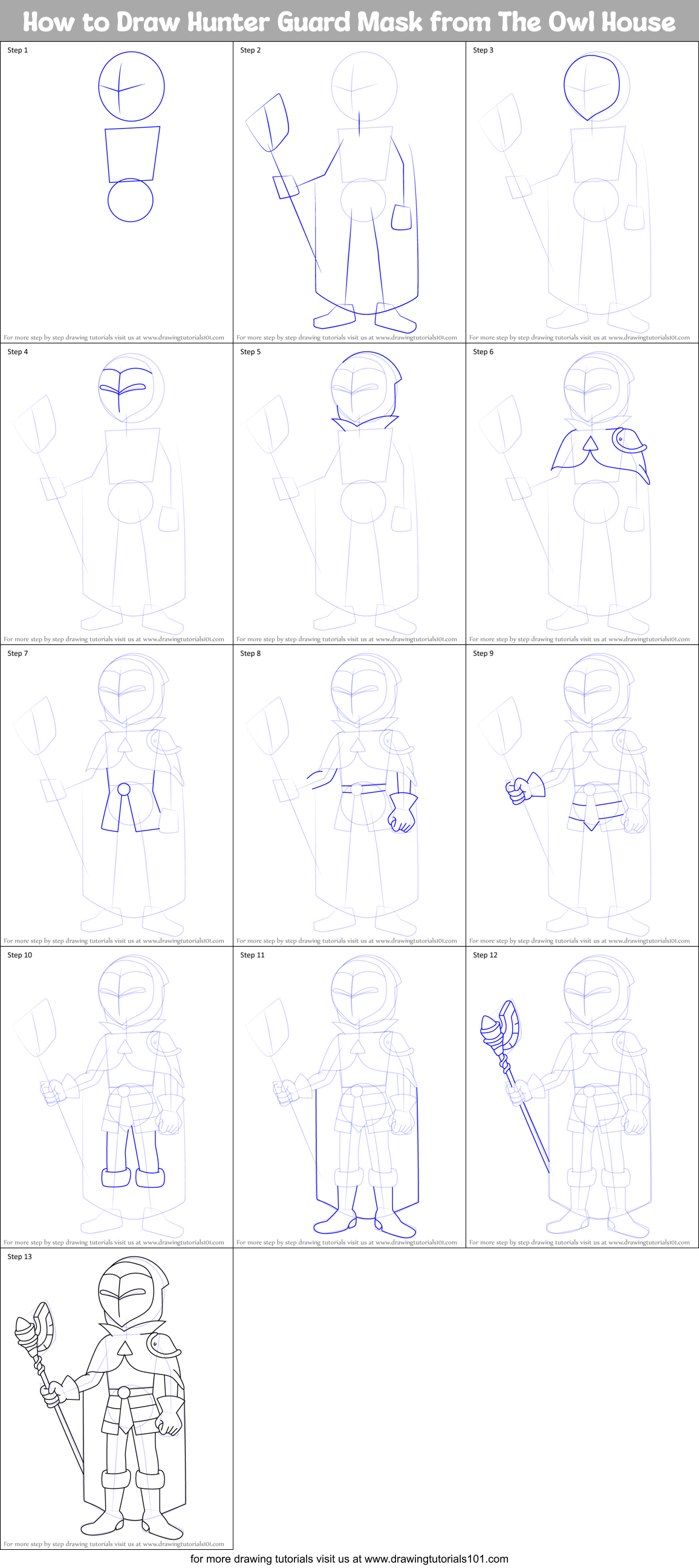 How to Draw Hunter Guard Mask from The Owl House Printable Step by Step