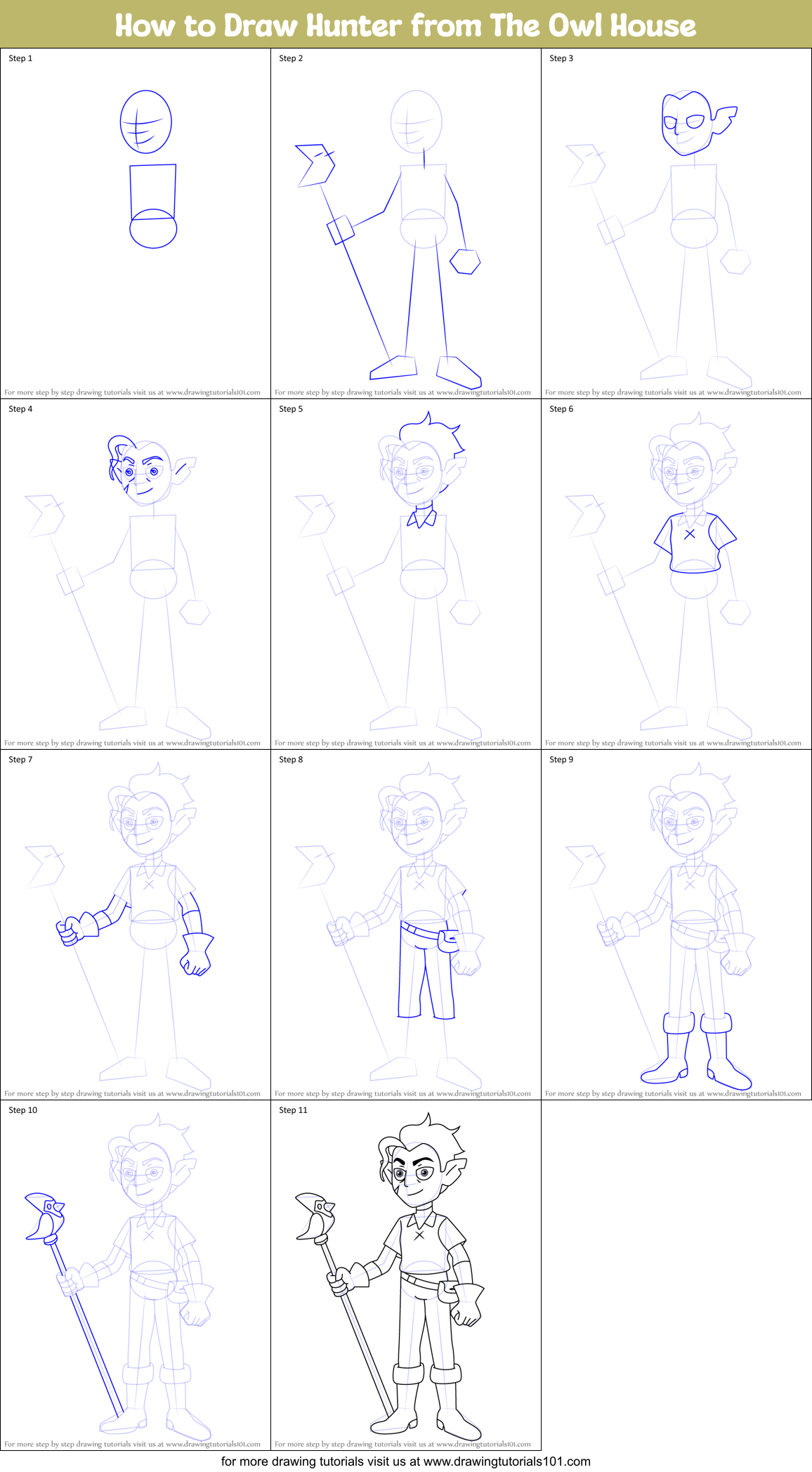 How to Draw Hunter from The Owl House Printable Step by Step