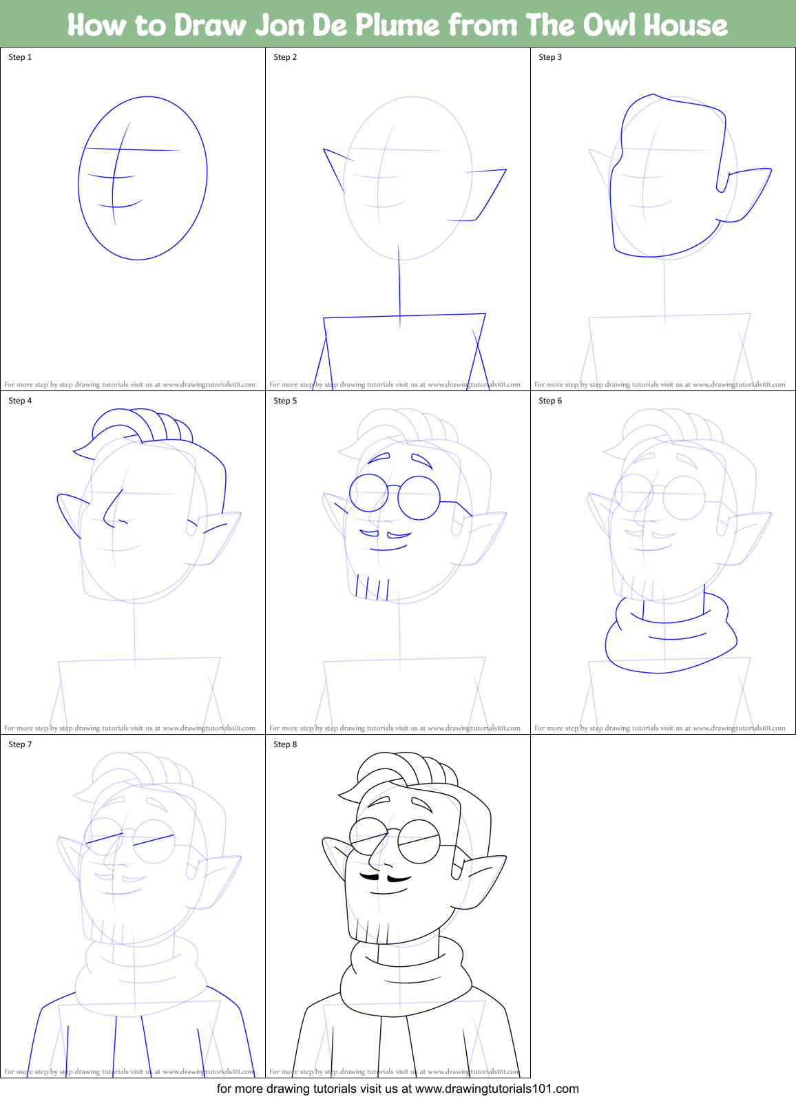 How to Draw Jon De Plume from The Owl House Printable Step by Step