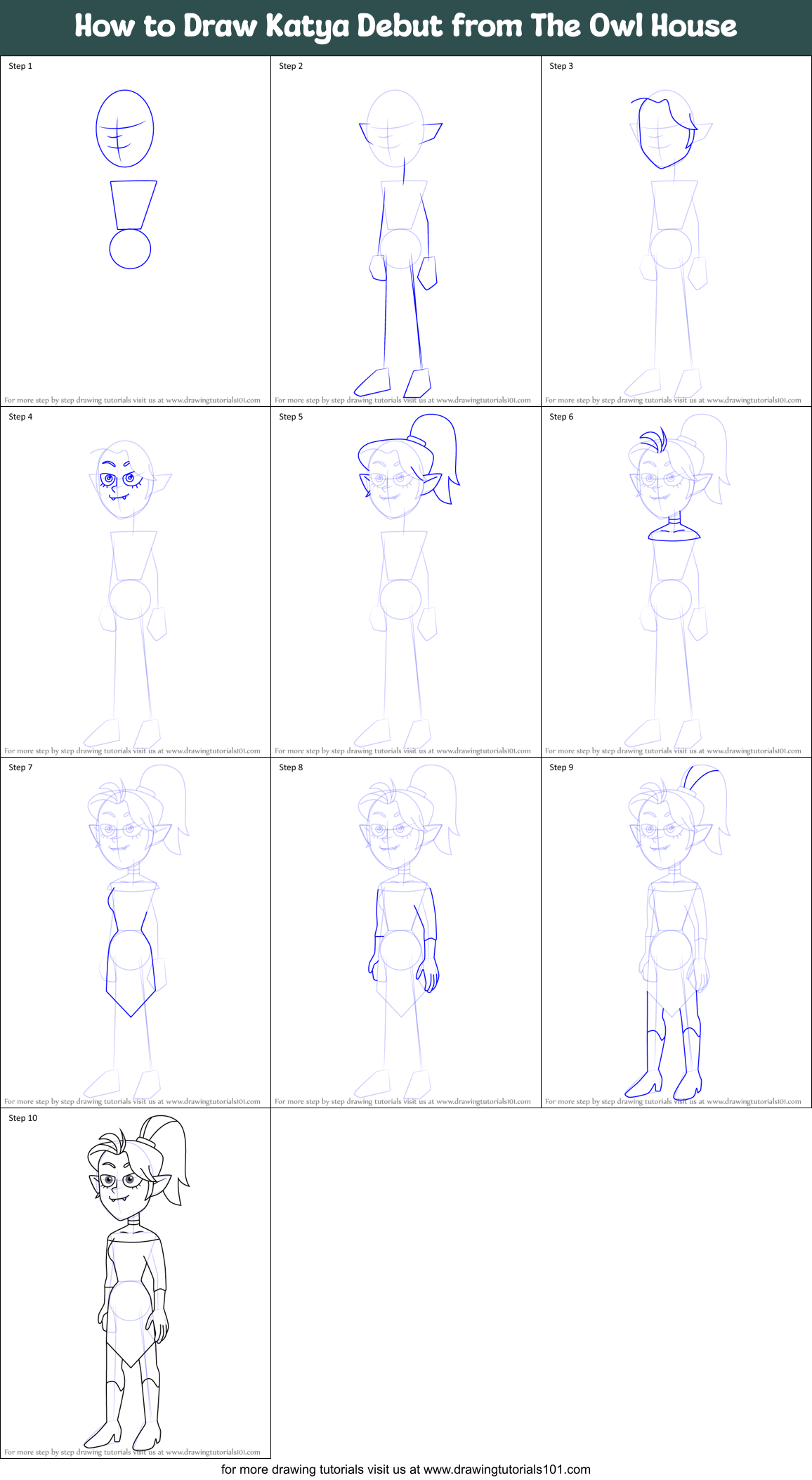 How to Draw Katya Debut from The Owl House Printable Step by Step