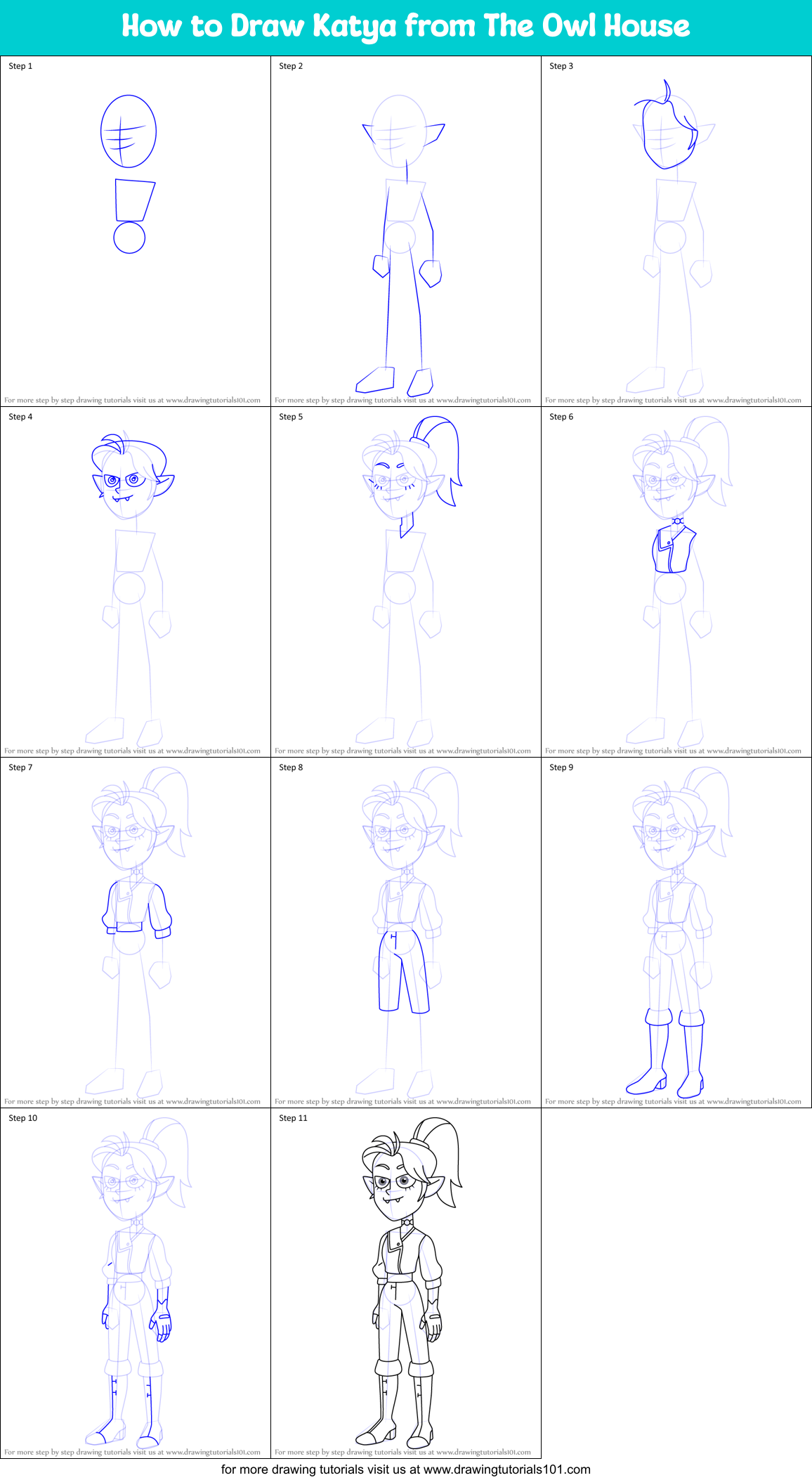 How to Draw Katya from The Owl House Printable Step by Step