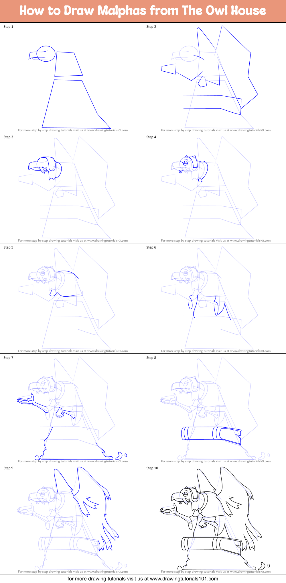 How to Draw Malphas from The Owl House Printable Step by Step