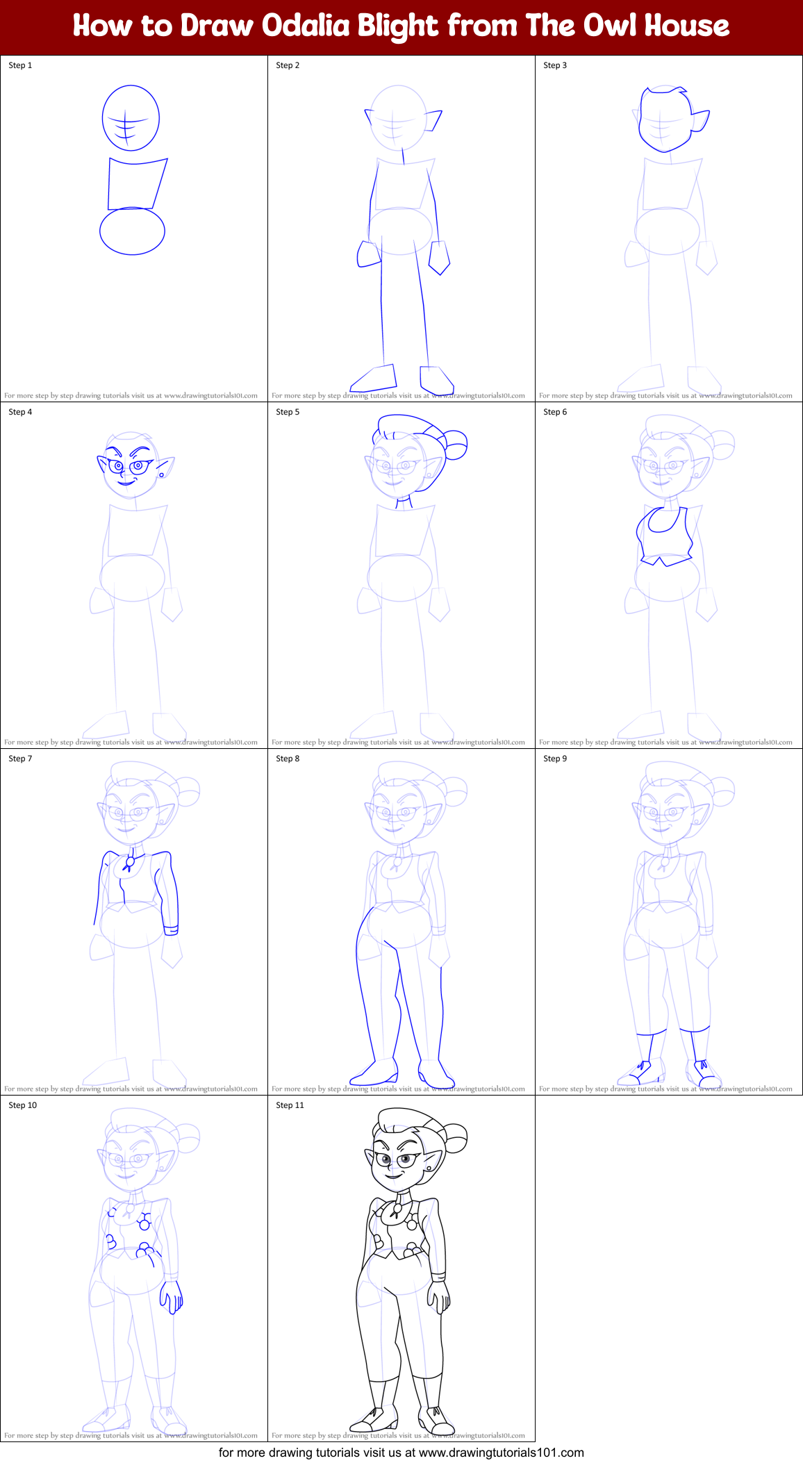 How to Draw Odalia Blight from The Owl House Printable Step by Step