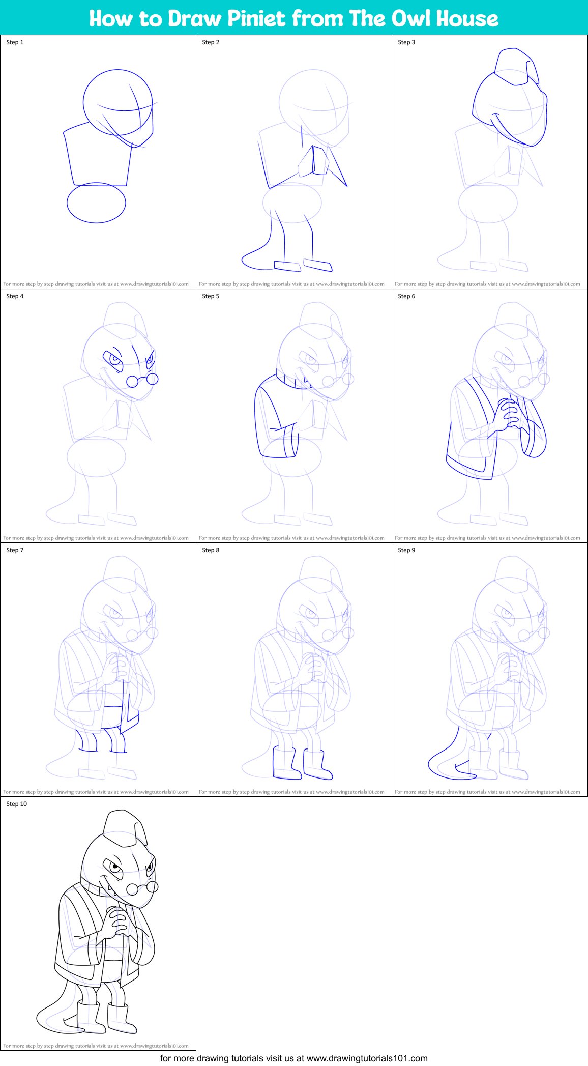 How to Draw Piniet from The Owl House Printable Step by Step