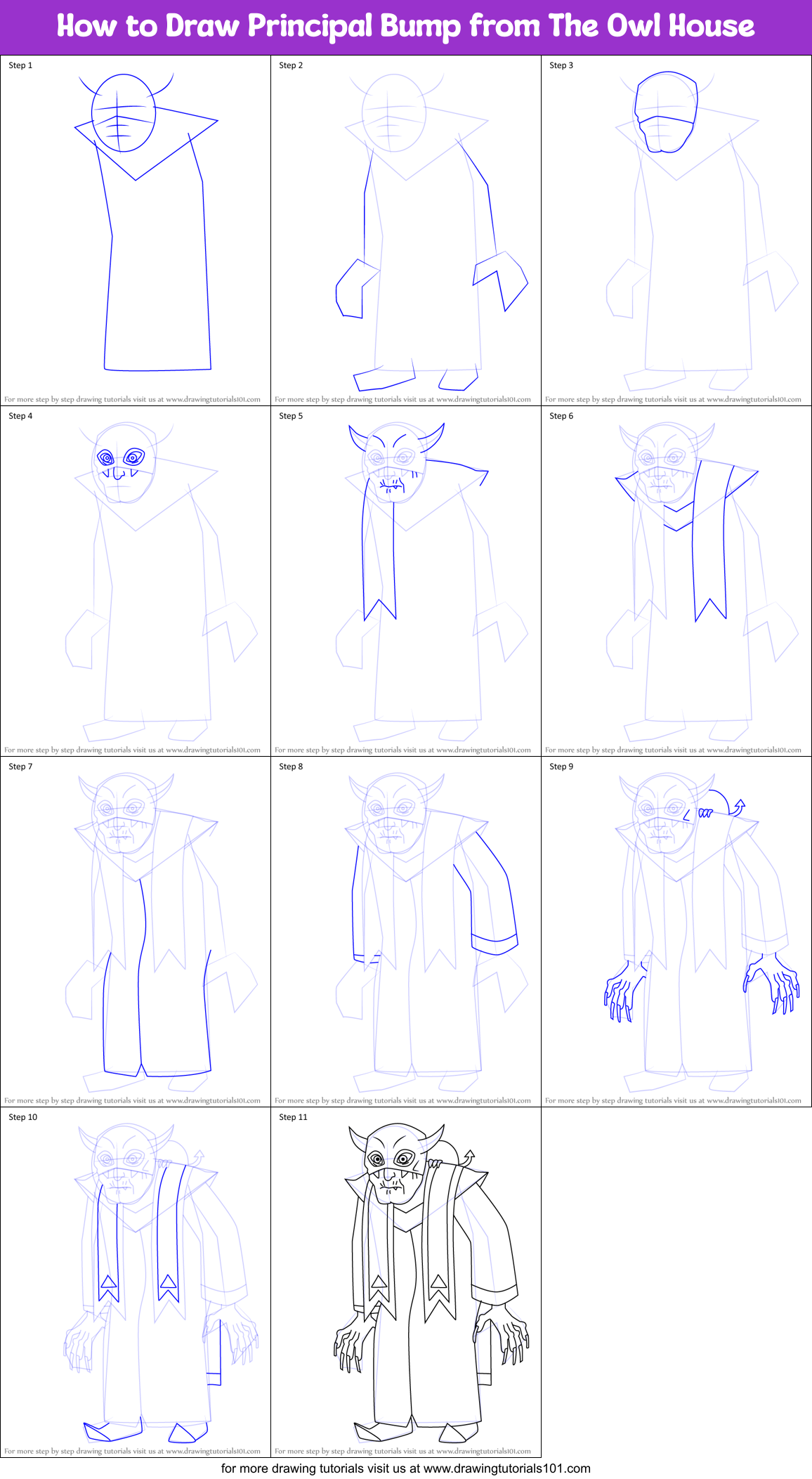 How to Draw Principal Bump from The Owl House Printable Step by Step