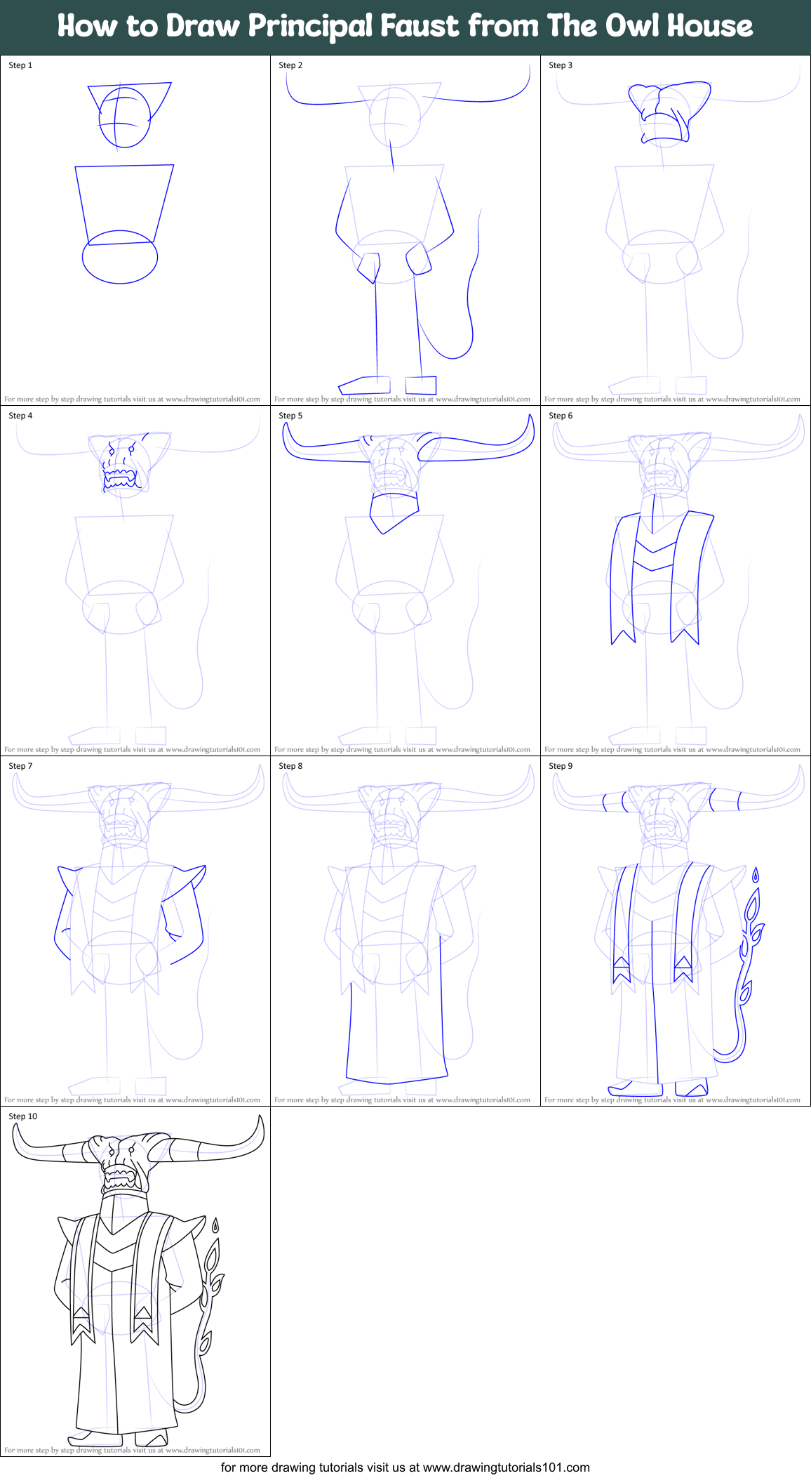 How to Draw Principal Faust from The Owl House Printable Step by Step