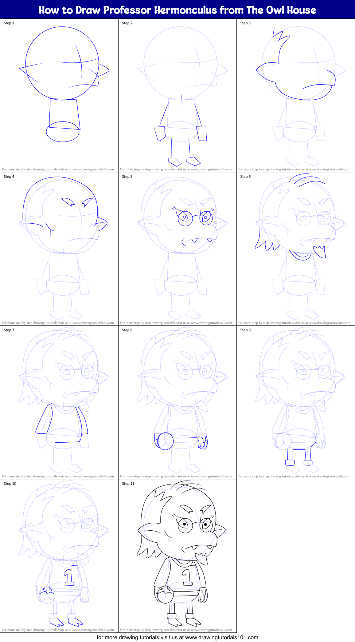 How to Draw Professor Hermonculus from The Owl House Printable Step by Step