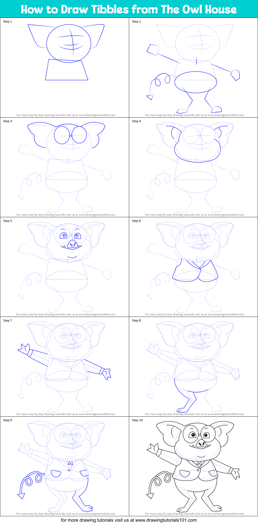 How to Draw Tibbles from The Owl House Printable Step by Step