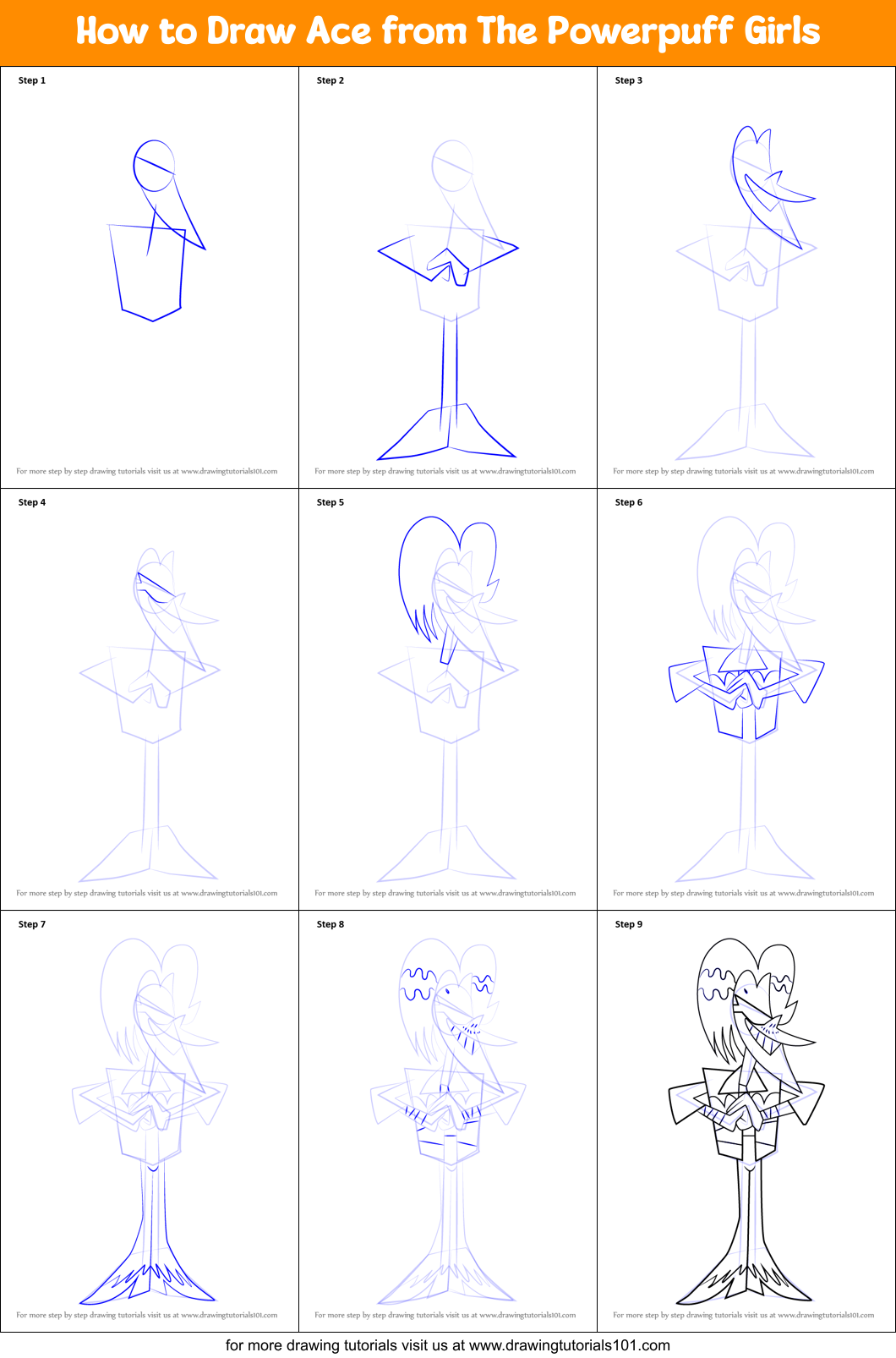 How to Draw Ace from The Powerpuff Girls Printable Step by Step