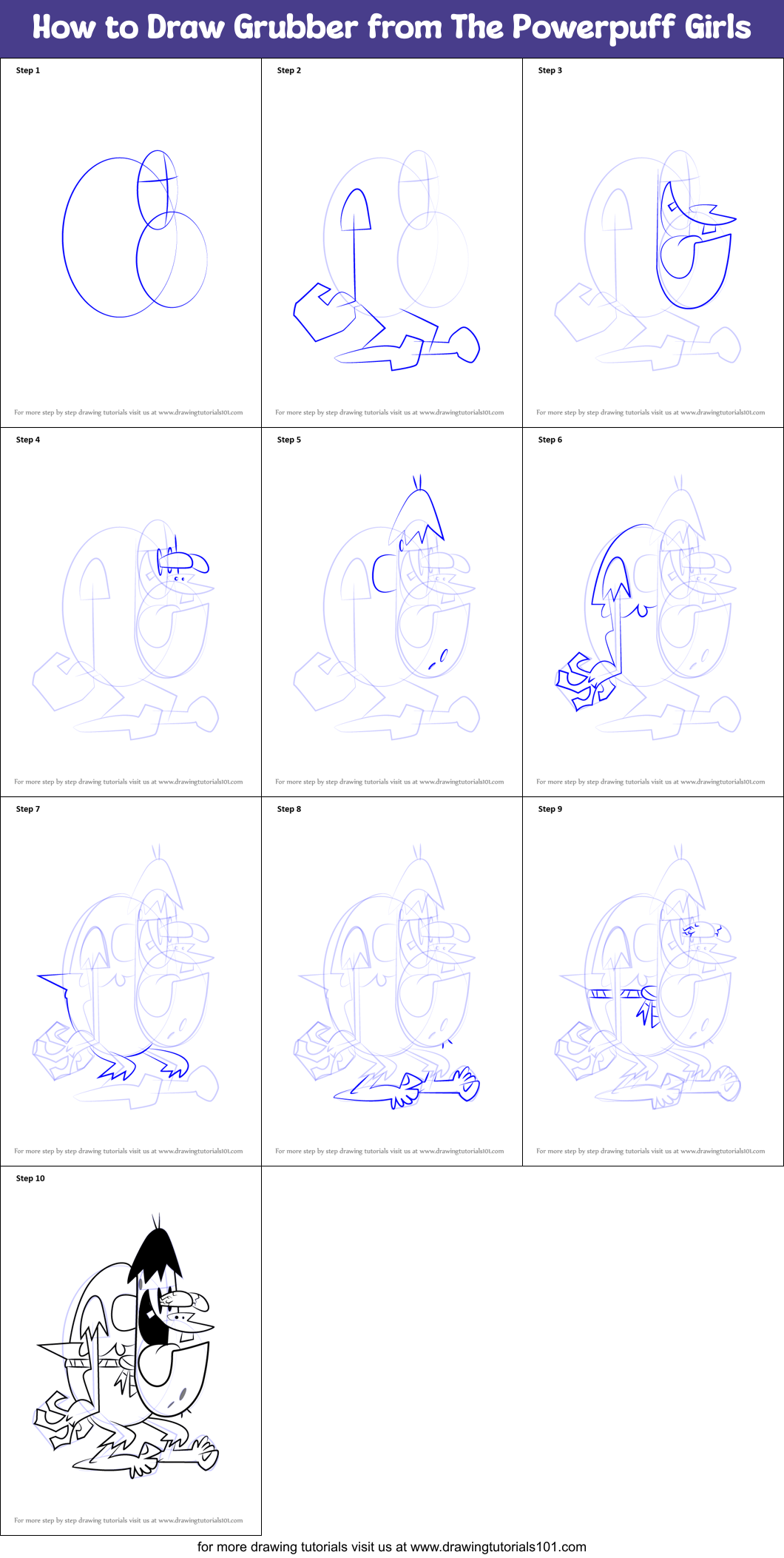 How to Draw Grubber from The Powerpuff Girls Printable Step by Step