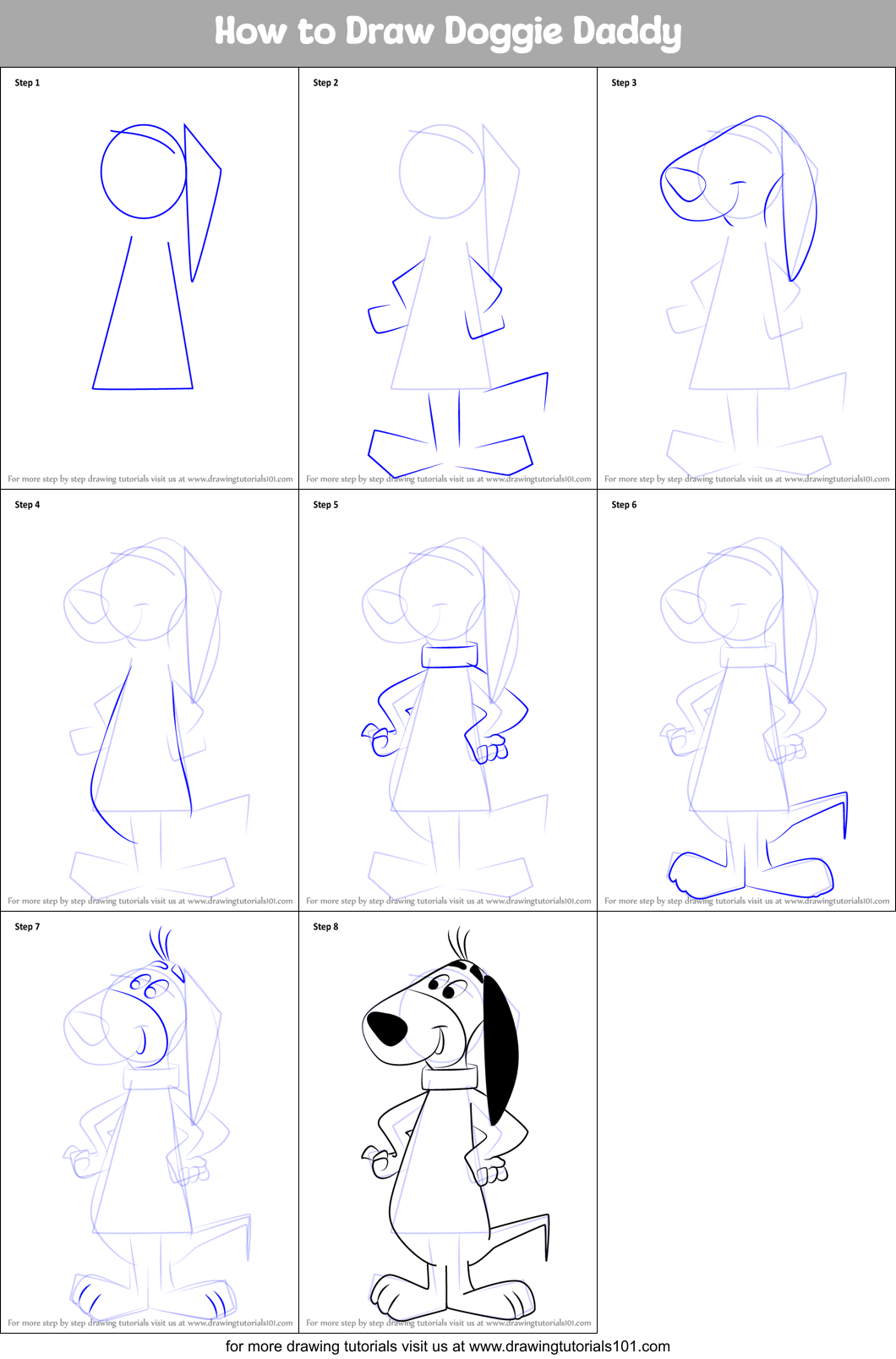How to Draw Doggie Daddy Printable Step by Step