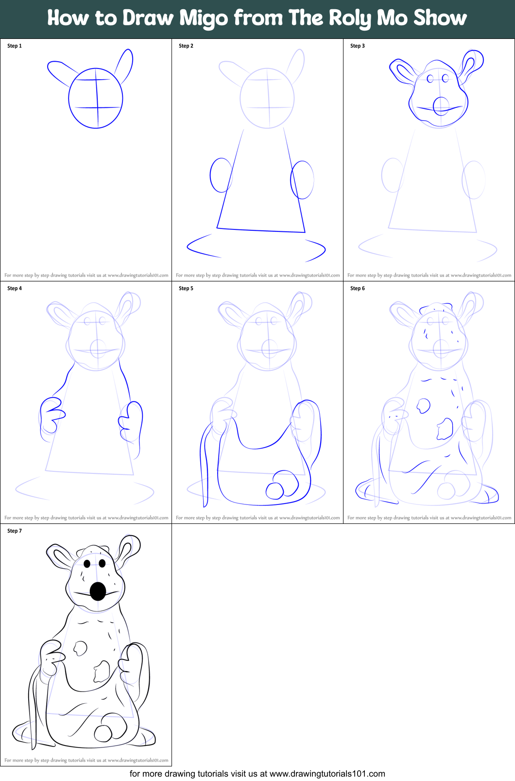 How to Draw Migo from The Roly Mo Show Printable Step by Step