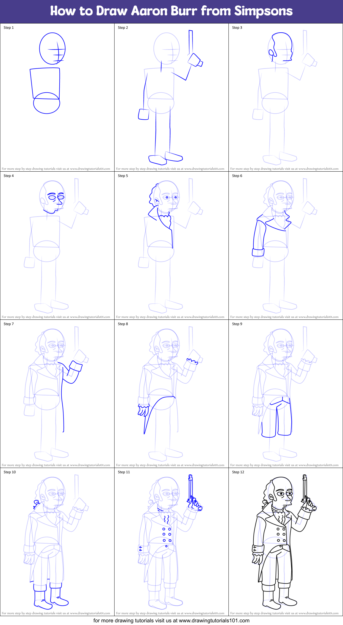 How to Draw Aaron Burr from Simpsons Printable Step by Step