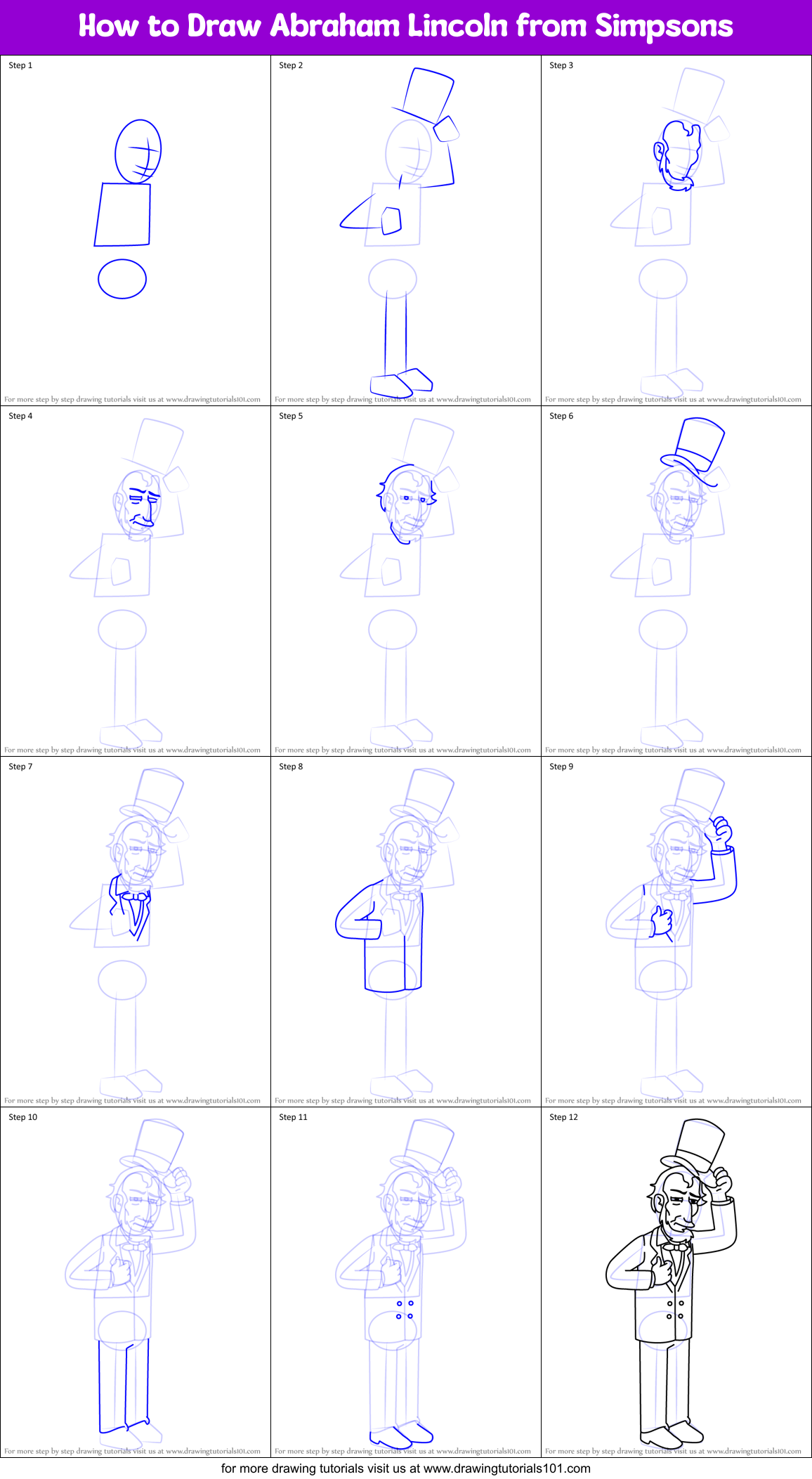 How to Draw Abraham Lincoln from Simpsons Printable Step by Step