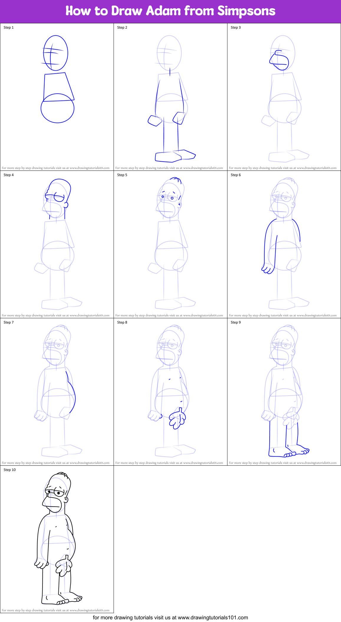 How to Draw Adam from Simpsons Printable Step by Step