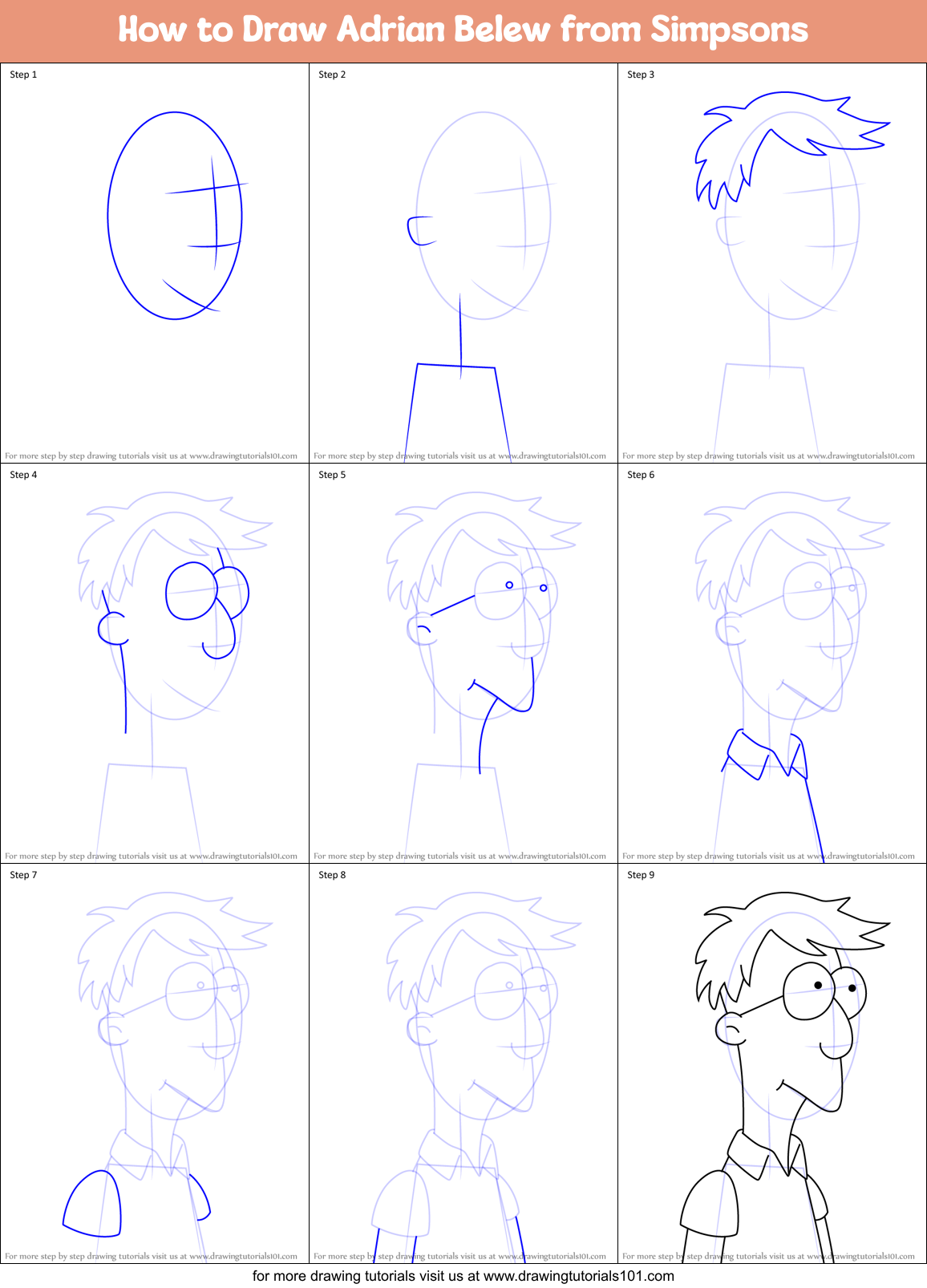 How to Draw Adrian Belew from Simpsons Printable Step by Step