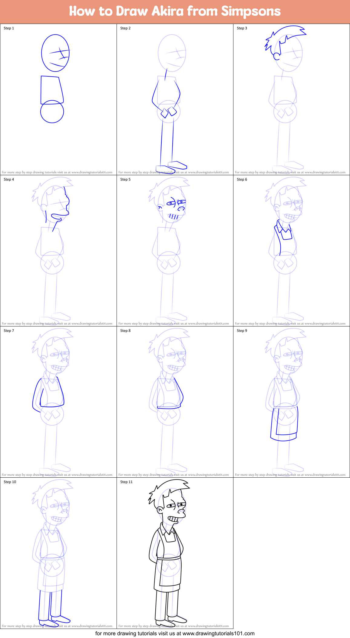 How to Draw Akira from Simpsons Printable Step by Step