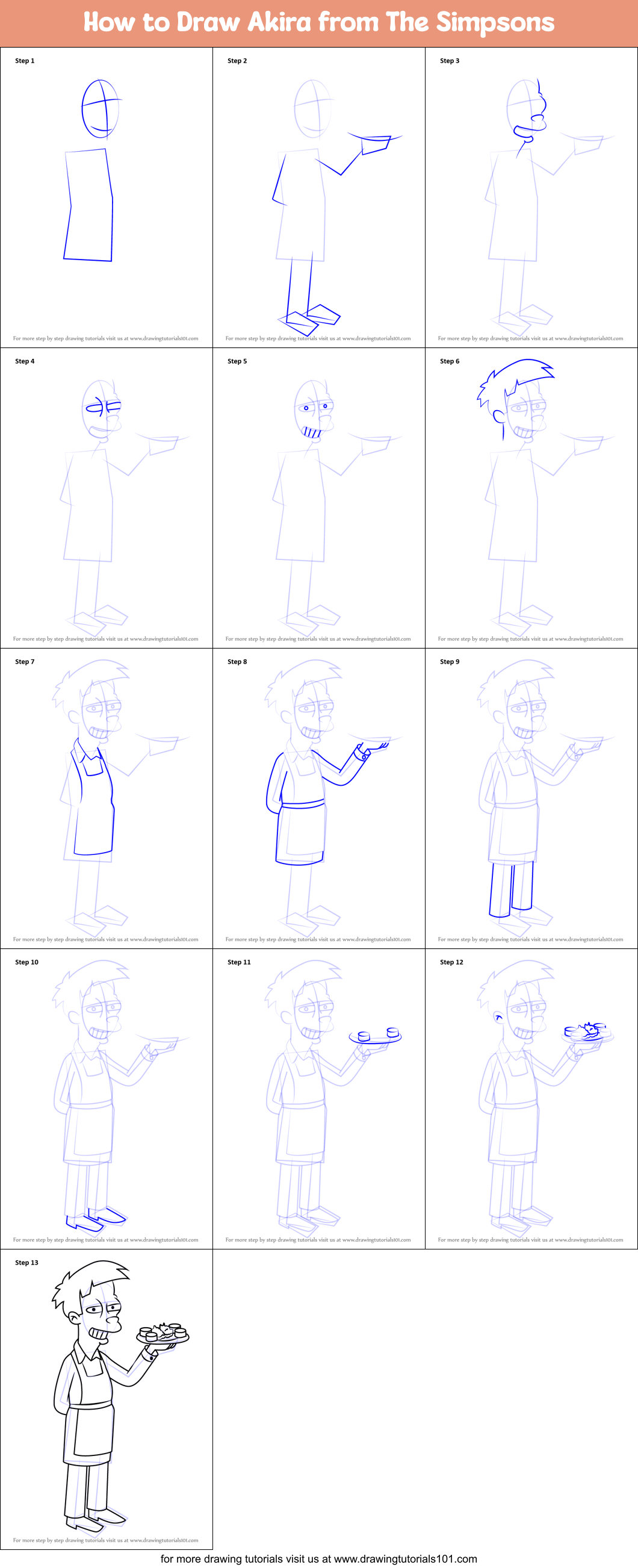 How to Draw Akira from The Simpsons Printable Step by Step