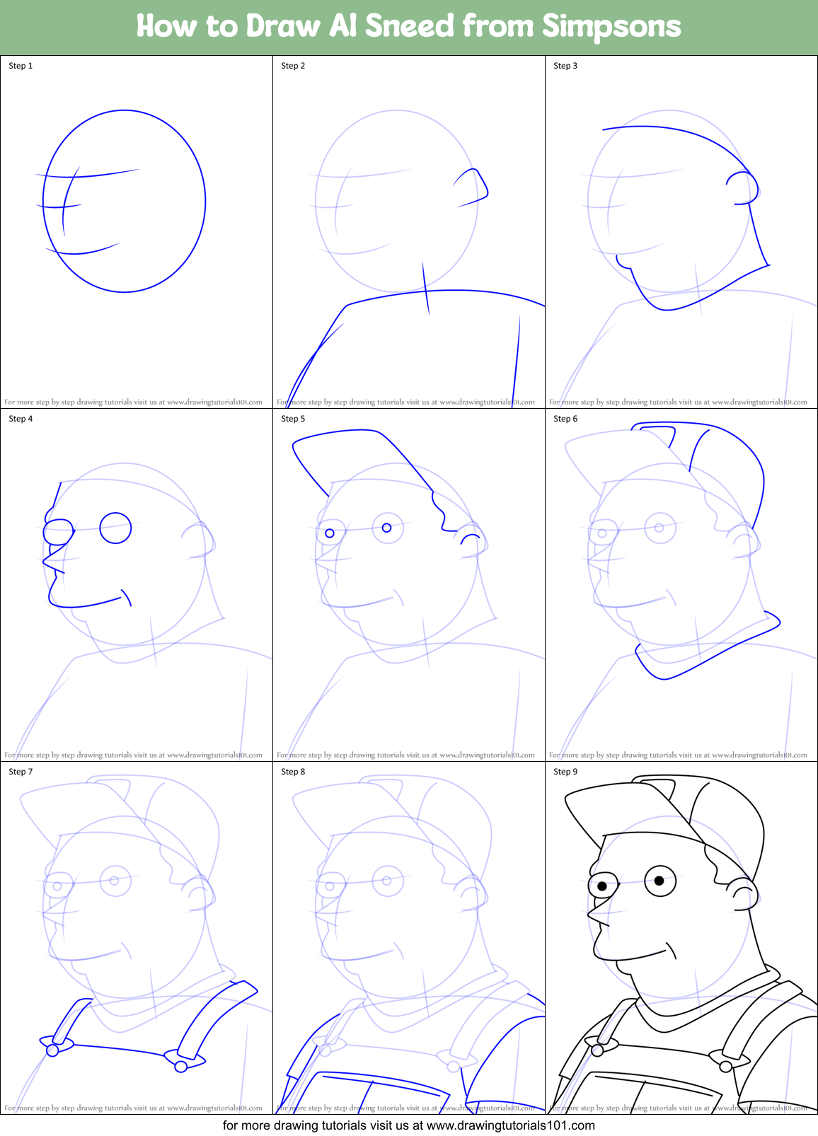 How to Draw Al Sneed from Simpsons Printable Step by Step