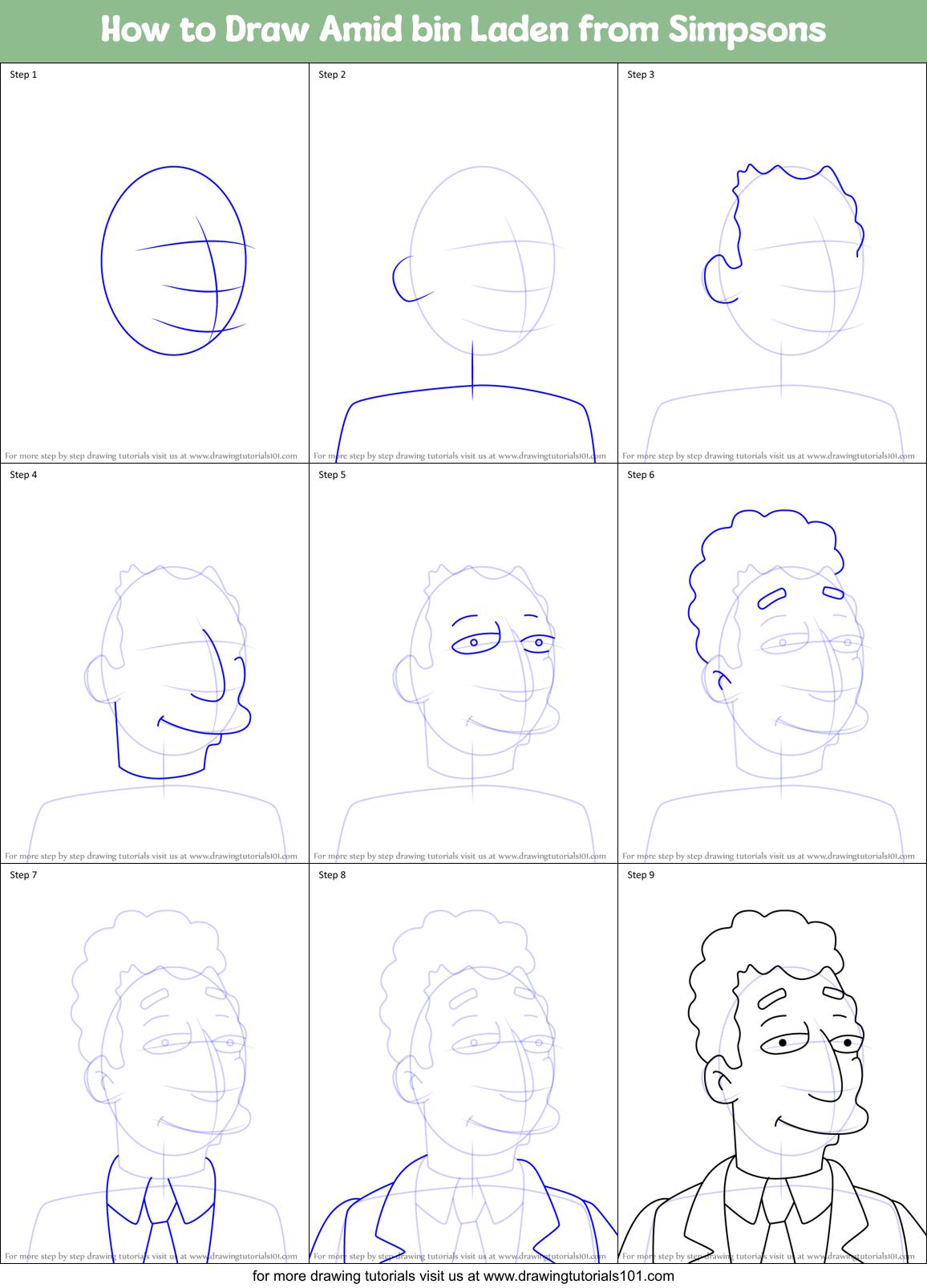 How to Draw Amid bin Laden from Simpsons Printable Step by Step