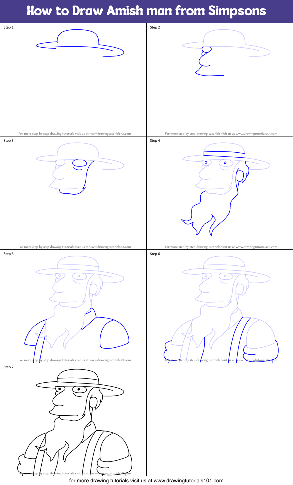 How to Draw Amish man from Simpsons Printable Step by Step