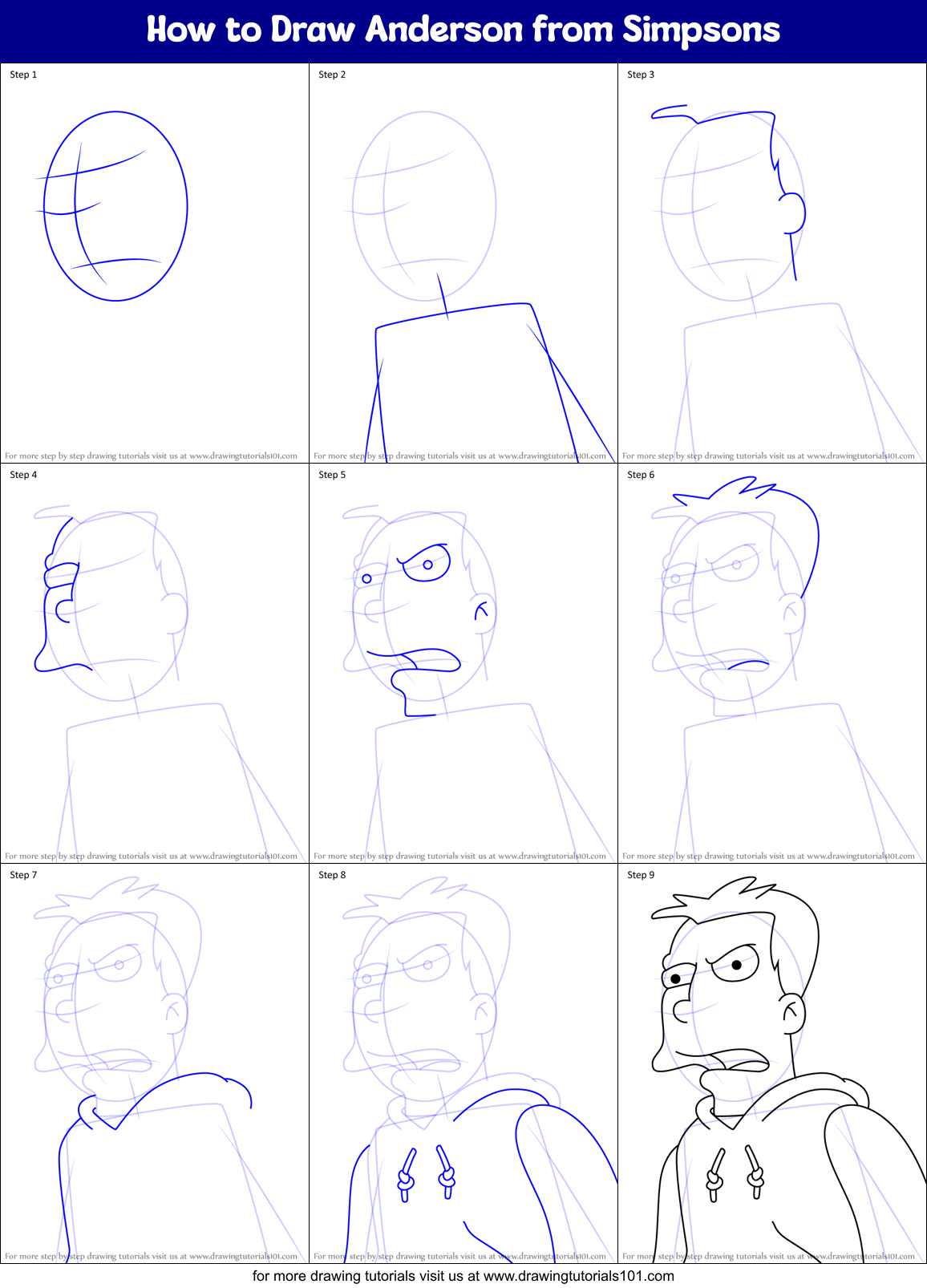 How to Draw Anderson from Simpsons Printable Step by Step
