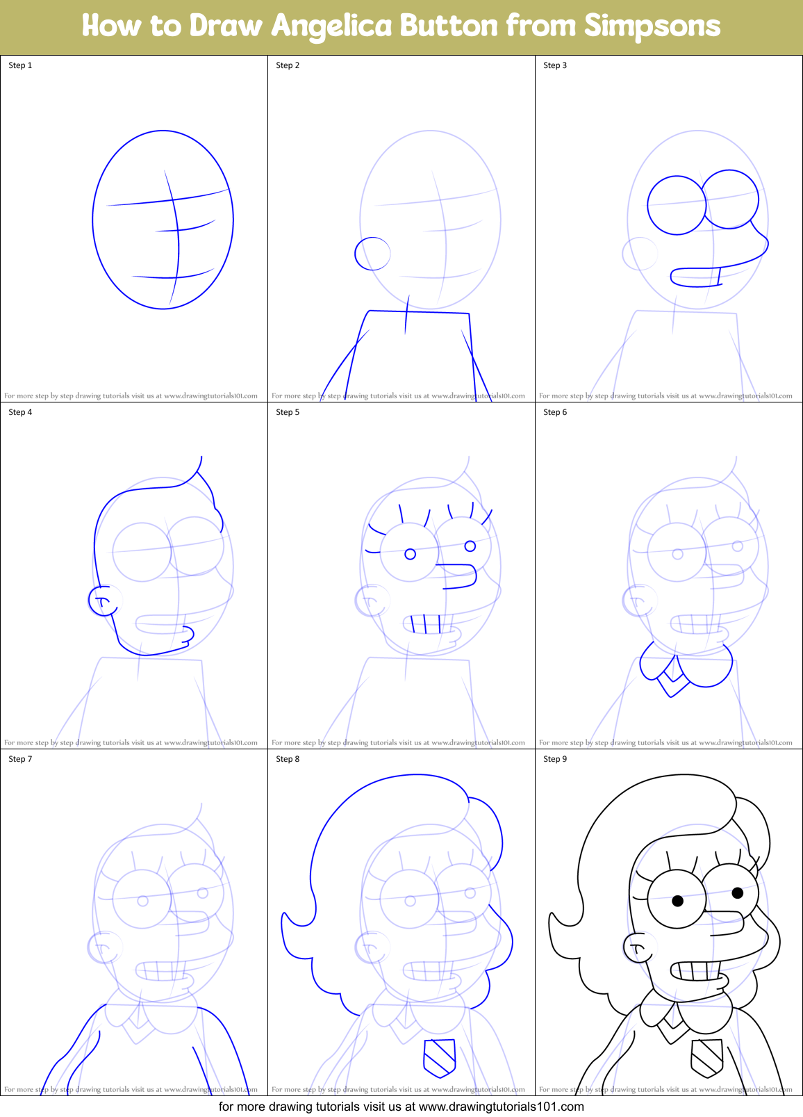 How to Draw Angelica Button from Simpsons Printable Step by Step