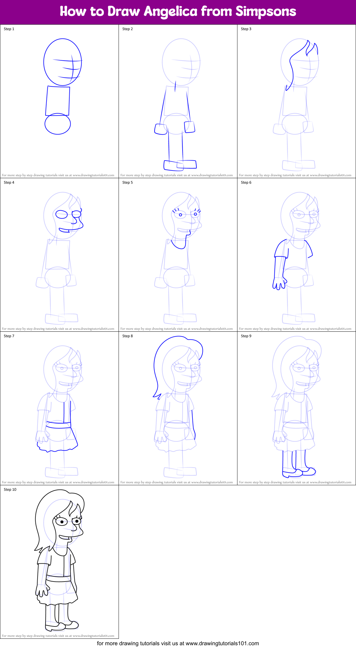 How to Draw Angelica from Simpsons Printable Step by Step