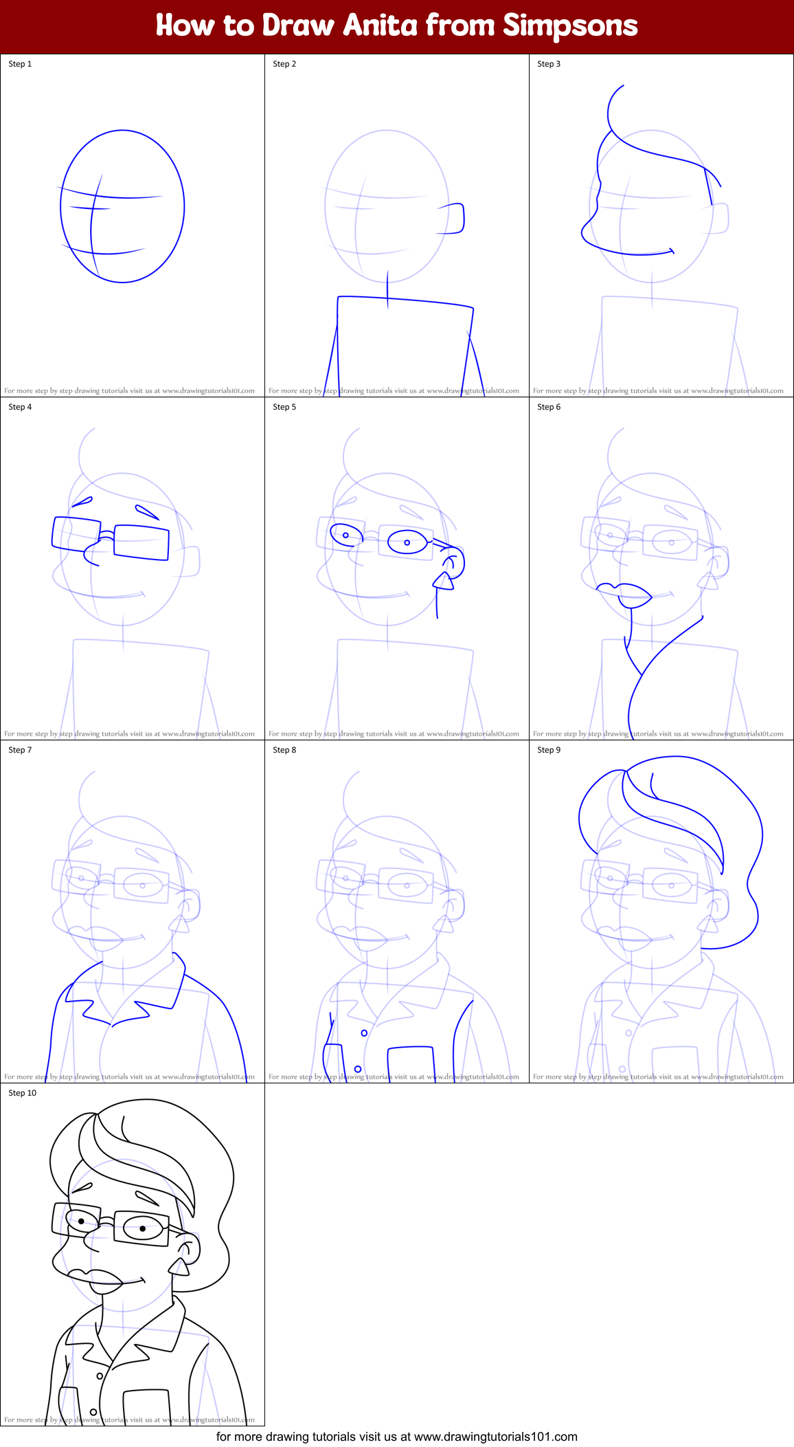 How to Draw Anita from Simpsons Printable Step by Step