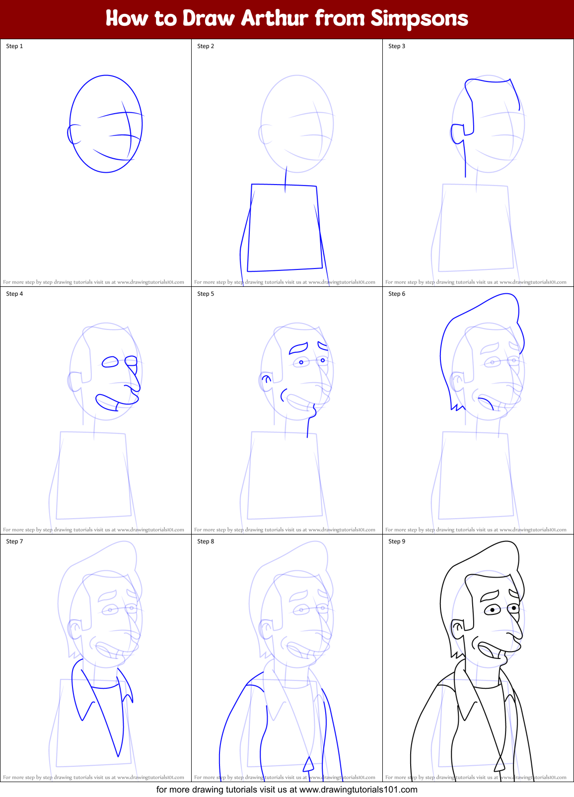How to Draw Arthur from Simpsons Printable Step by Step
