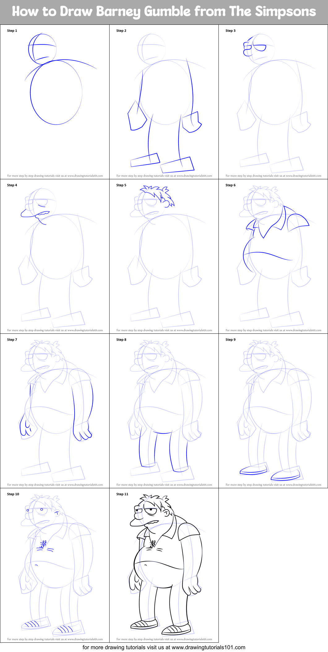 How to Draw Barney Gumble from The Simpsons Printable Step by Step