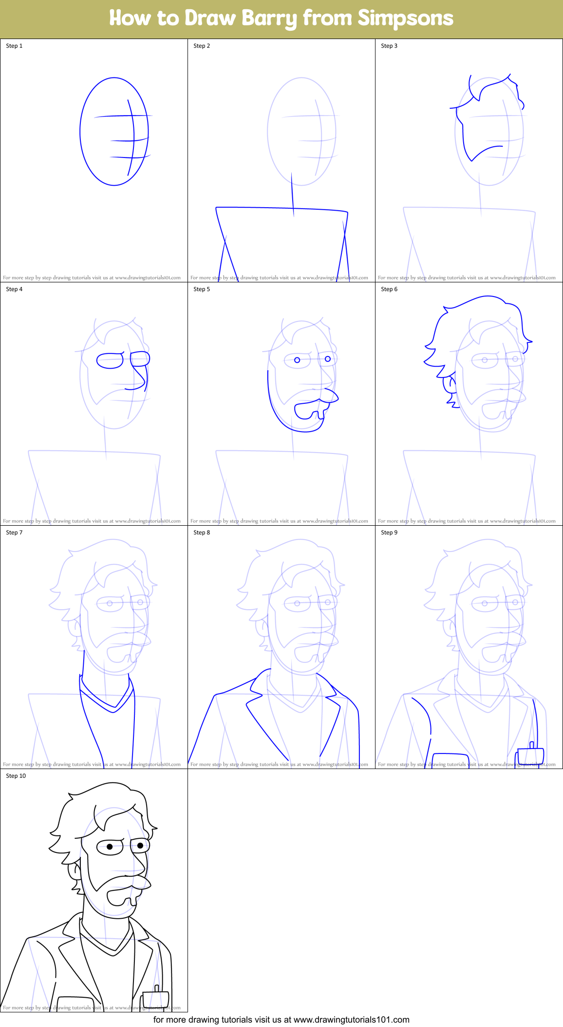 How to Draw Barry from Simpsons Printable Step by Step