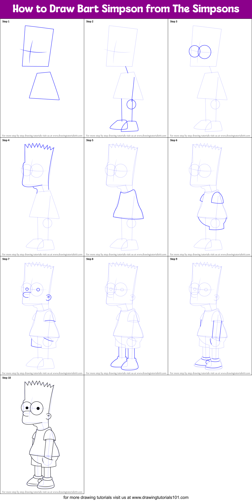 How to draw bart simpson tattooed step by step 