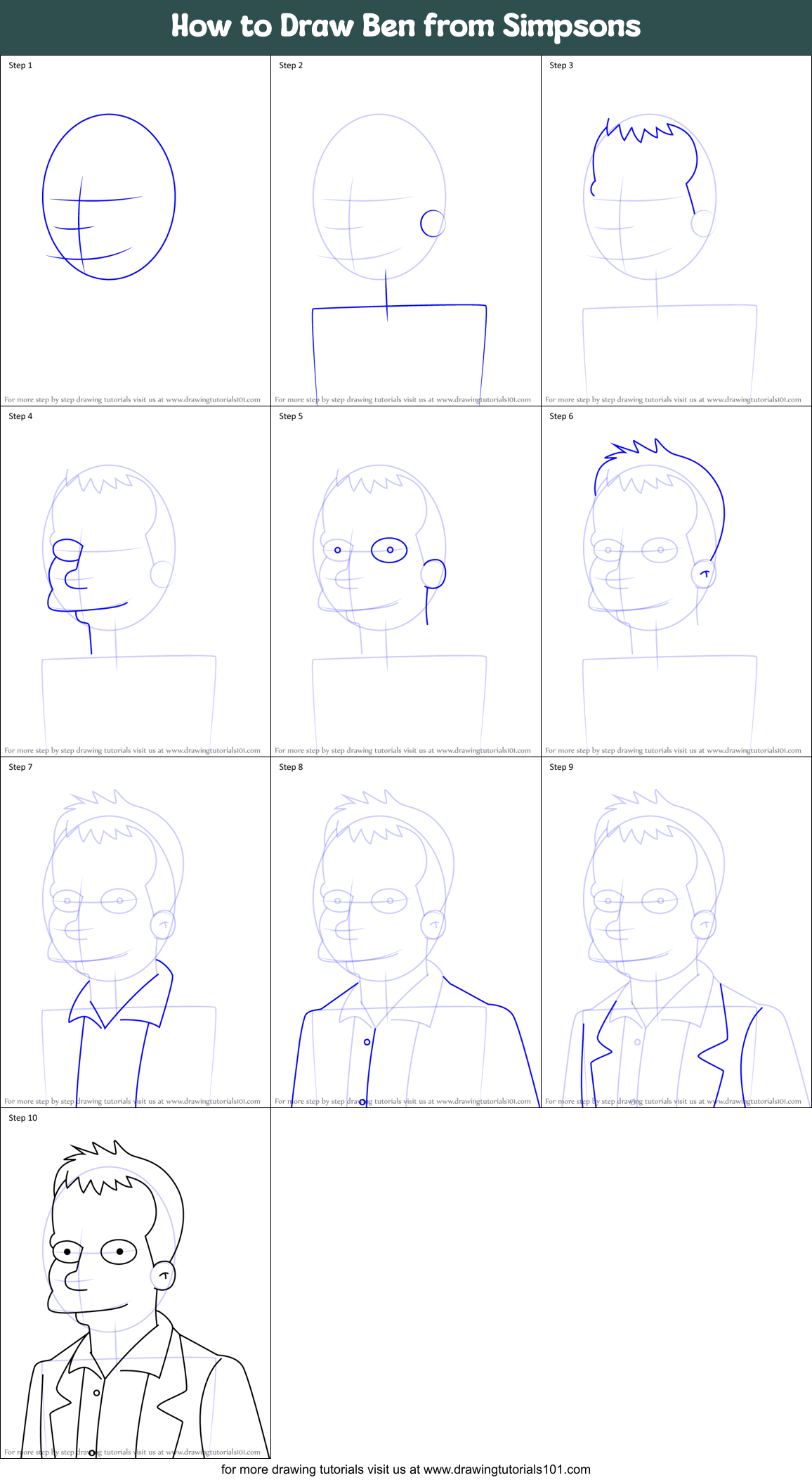 How to Draw Ben from Simpsons Printable Step by Step