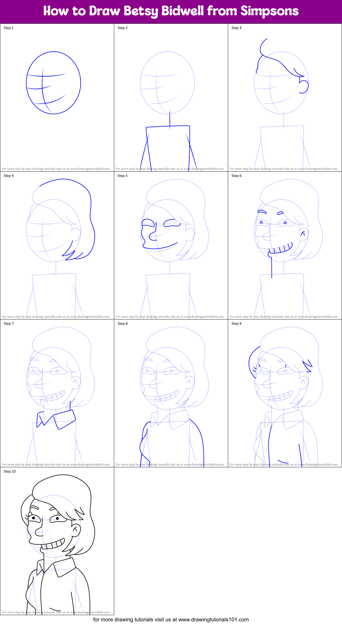 How to Draw Betsy Bidwell from Simpsons Printable Step by Step