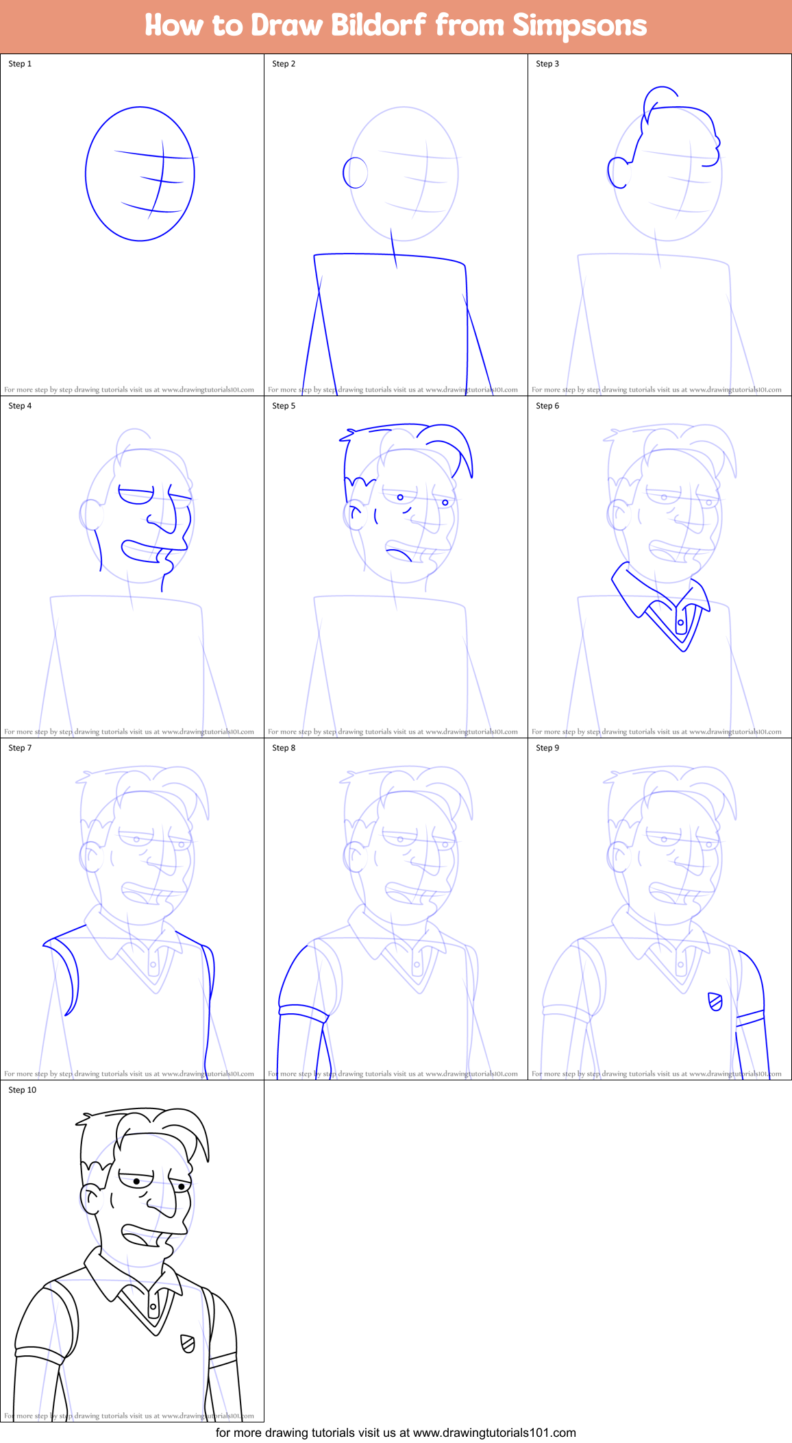 How to Draw Bildorf from Simpsons Printable Step by Step
