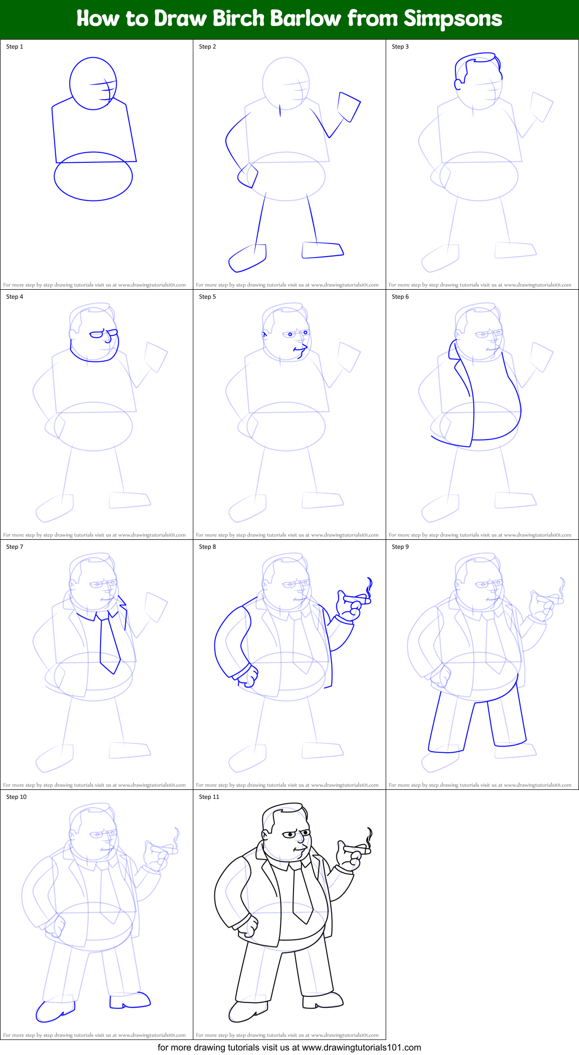 How to Draw Birch Barlow from Simpsons Printable Step by Step