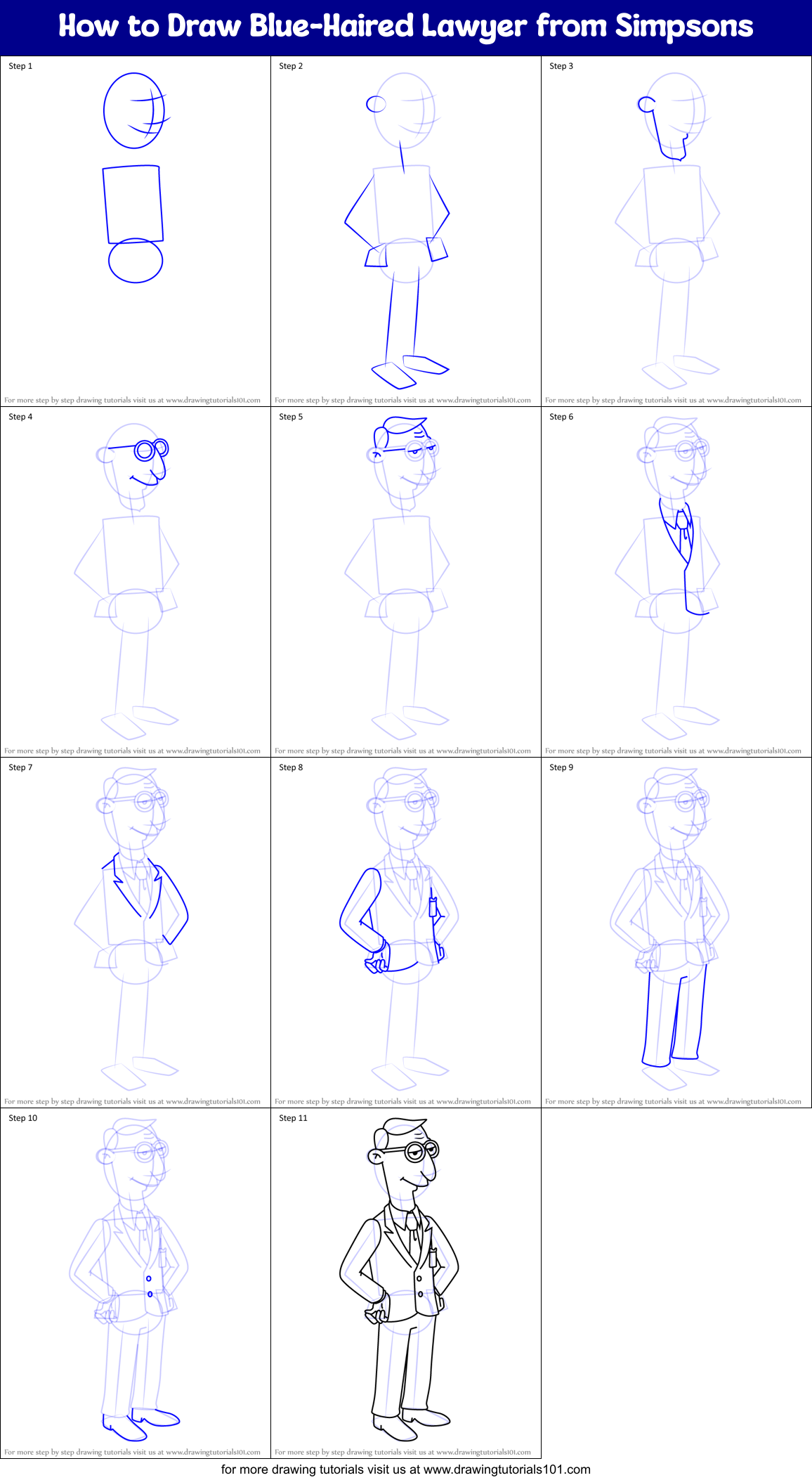 How to Draw Blue-Haired Lawyer from Simpsons Printable Step by Step
