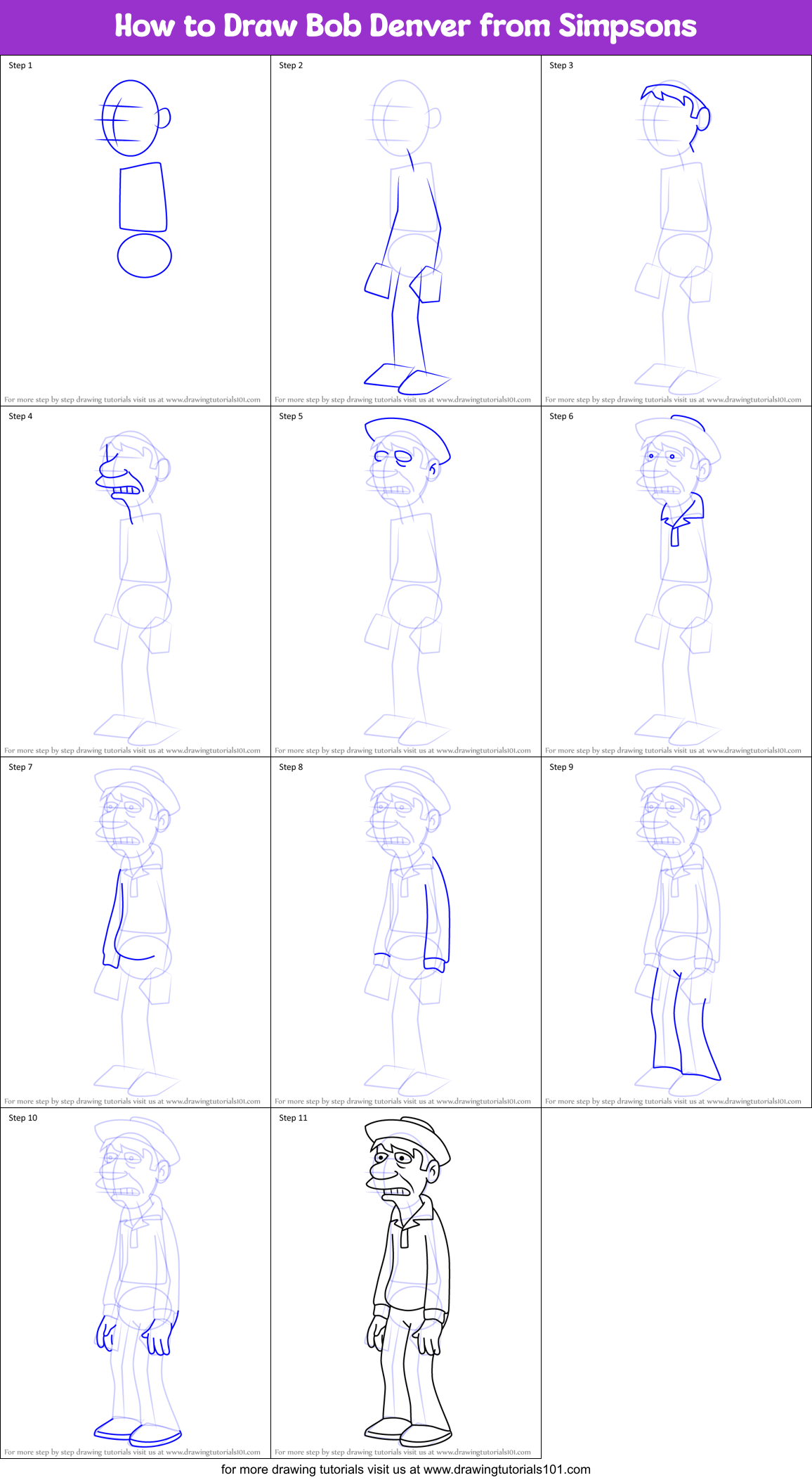 How to Draw Bob Denver from Simpsons Printable Step by Step
